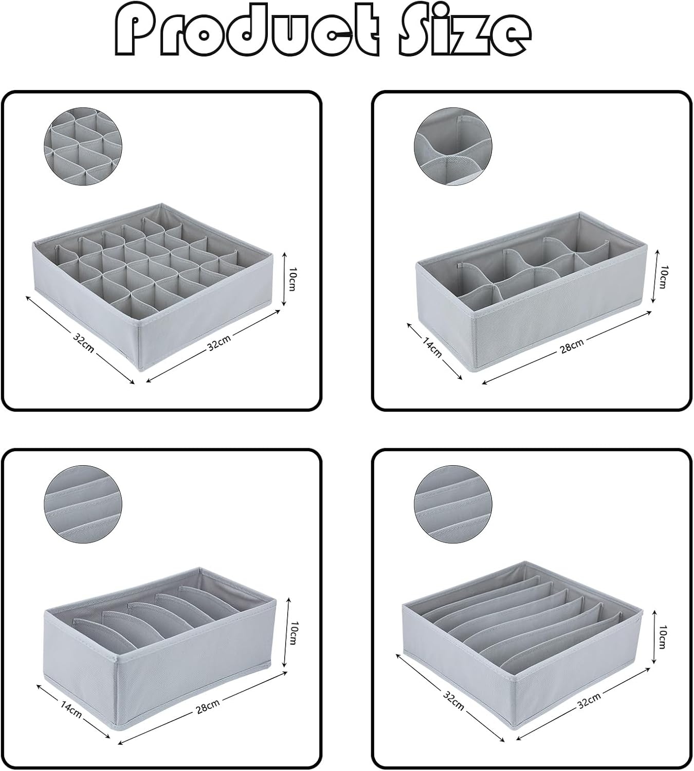 8 Pack Foldable Drawer Organizer - Light Gray Fabric Bins for Clothes, Underwear, Socks & More