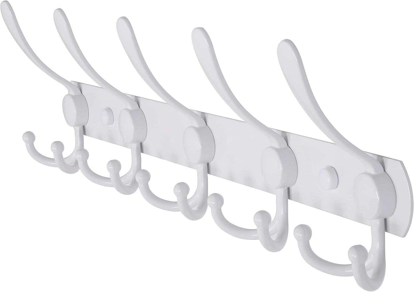 Dseap Wall Mounted Coat Rack - 5 Tri Hooks, Heavy Duty, Stainless Steel, Metal Coat Hook Rail for Coat Hat Towel Purse Robes Mudroom Bathroom Entryway,White