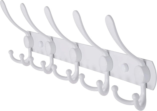 Dseap Wall Mounted Coat Rack - 5 Tri Hooks, Heavy Duty, Stainless Steel, Metal Coat Hook Rail for Coat Hat Towel Purse Robes Mudroom Bathroom Entryway,White