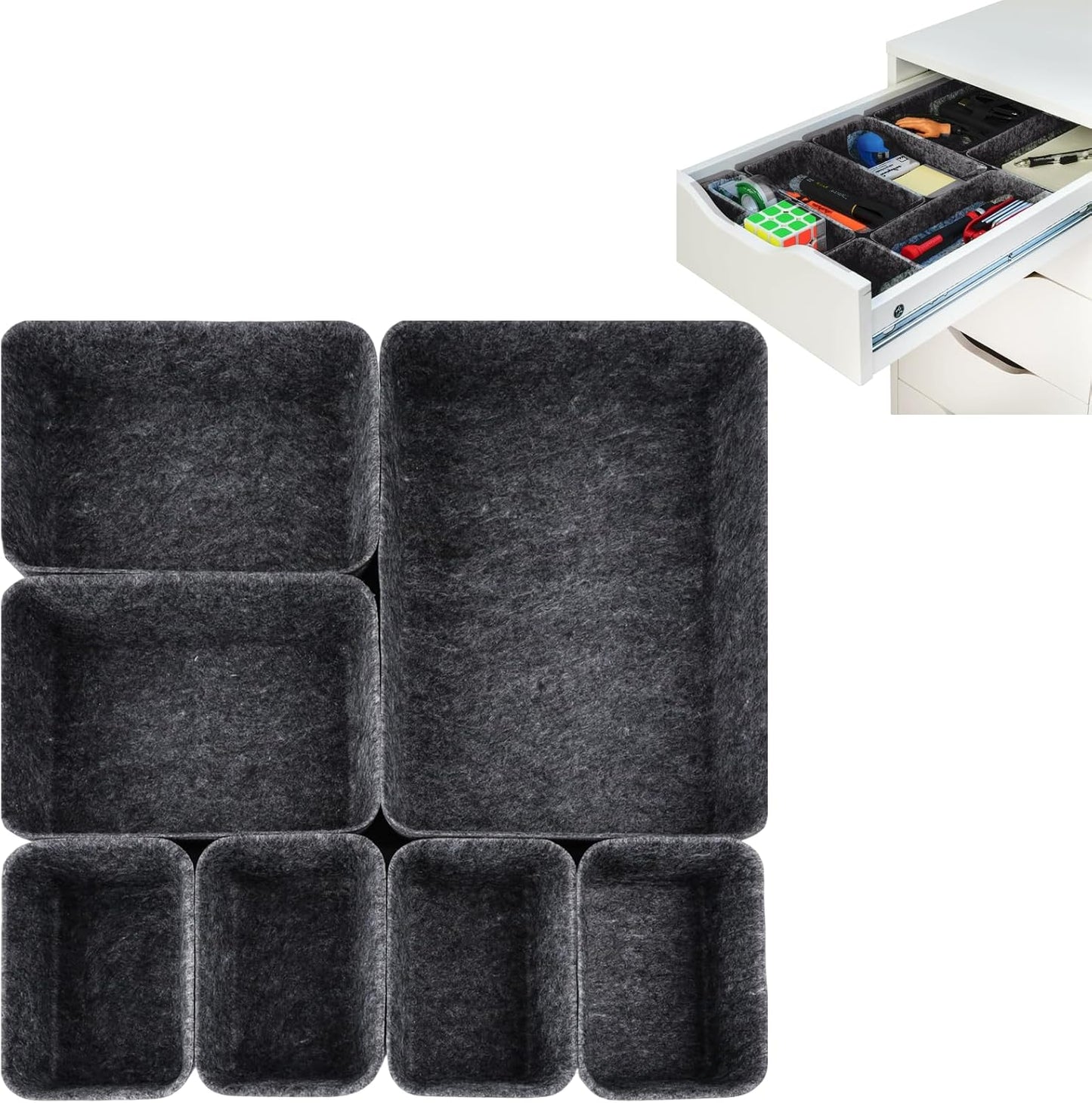 Drawer Organizer Compatible with Alex – 7 Pack Felt Desk and Makeup Drawer Organizers, Soft Storage Bins for Office, Vanity, Bedroom, and Dresser Drawers