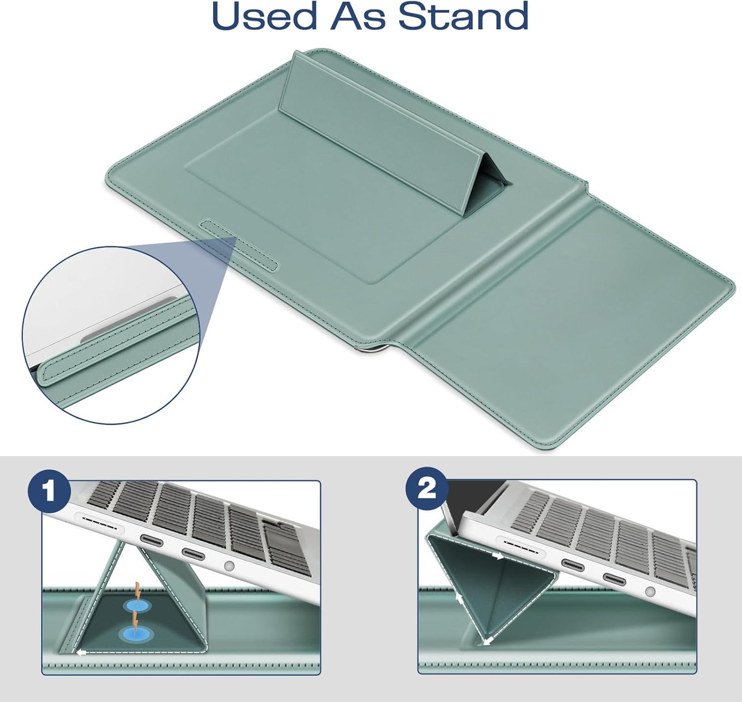 Fintie Sleeve Case for MacBook Air 13.6 A3240 A3113 A2681, Pro 14 A3434 A3401 A3185 A3112 A2992 A2918 A2779 A2442, MacBook Pro/Air 13 - PU Leather Slim Bag Cover with Stand Feature, Green