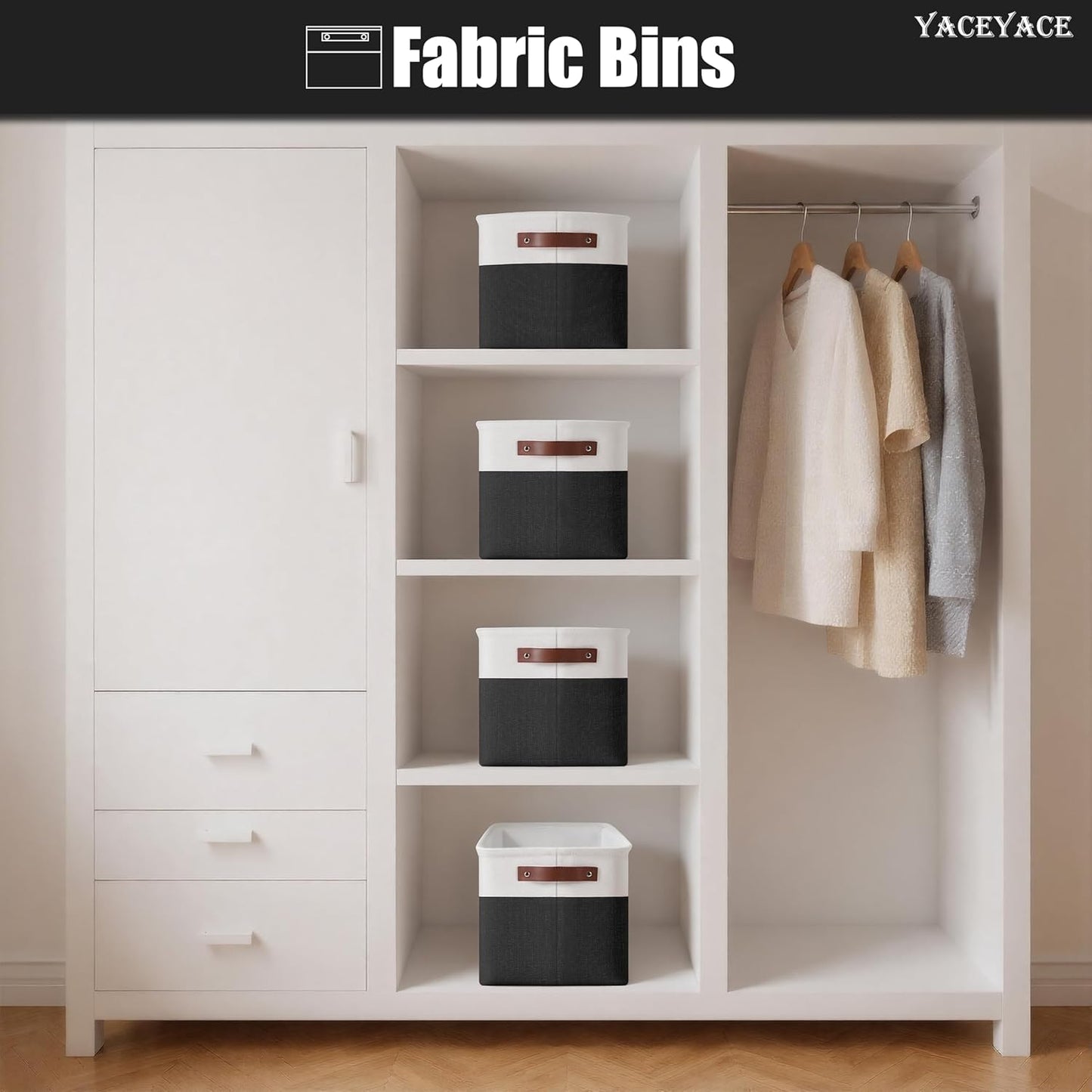 Storage Baskets, 4 Pack Linen Fabric Storage Bins for Shelves, Foldable Baskets with Handles for Home Organization, 15"x11"x9.5"
