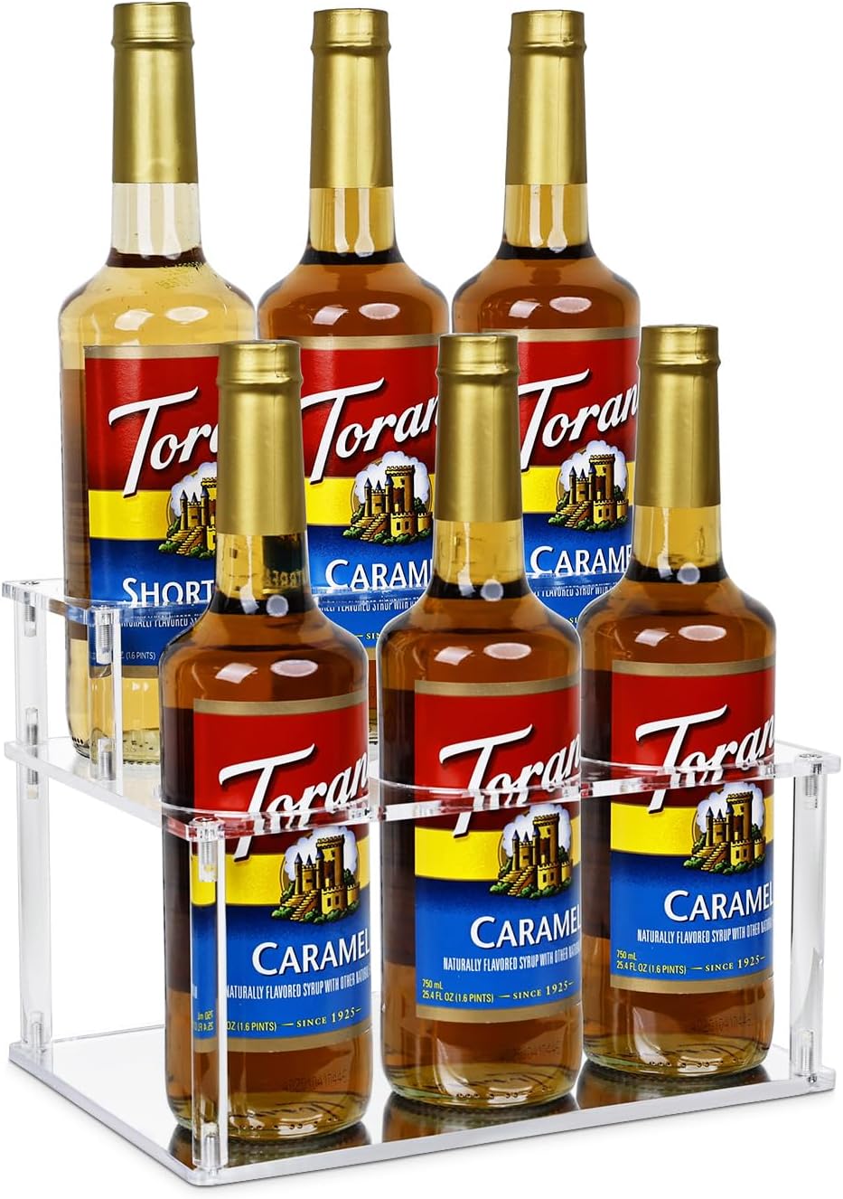 Upgraded Thickened Acrylic Coffee Syrup Organizer, 2-Tier Coffee Station Organizer Holds 6 Syrup Bottles, Coffee Syrup Dispenser Rack for Coffee Bar Station , Wine Bottle Rack Holder Countertop