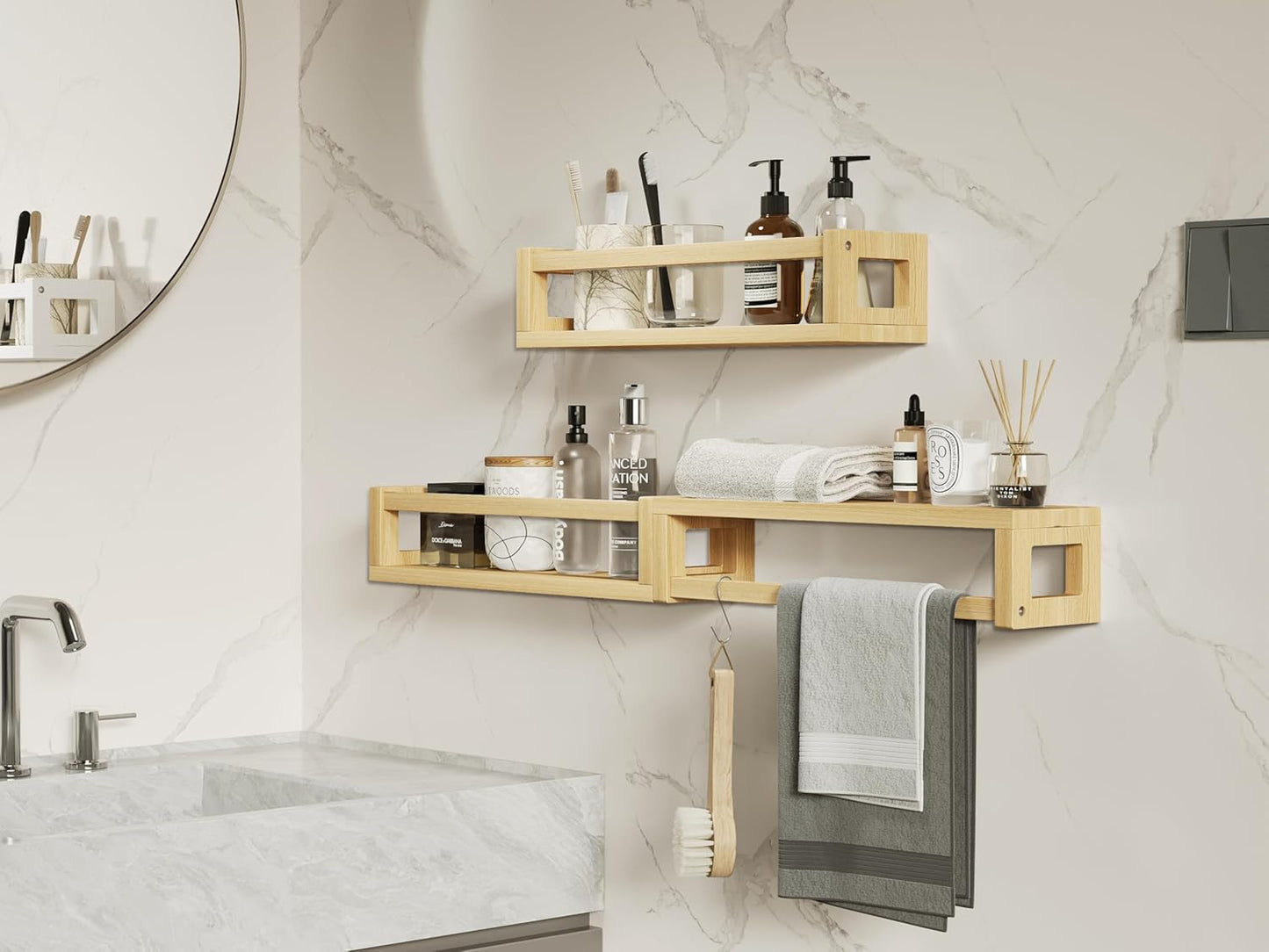 Upgraded Thick Floating Shelves - Multi-Use Wall-Mounted Bookshelves for Kids and Nursery, Ideal for Books, Toys, Spice Rack, Decor - NaturalWood