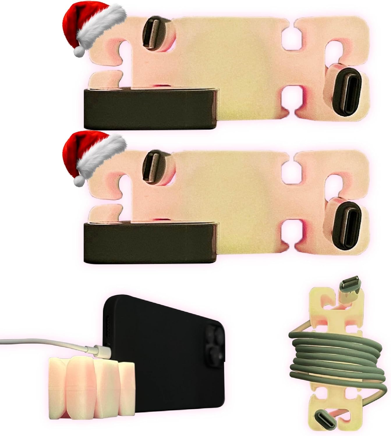 GlowBrick Stocking Stuffers for Adults Cord Management Weighted Cord Holder Cable Wrap Phone Stand - Glow-in-The-Dark Gadget Organizer for Nightstand. Gift for Men, Silicone. 2pk Glowing Pink