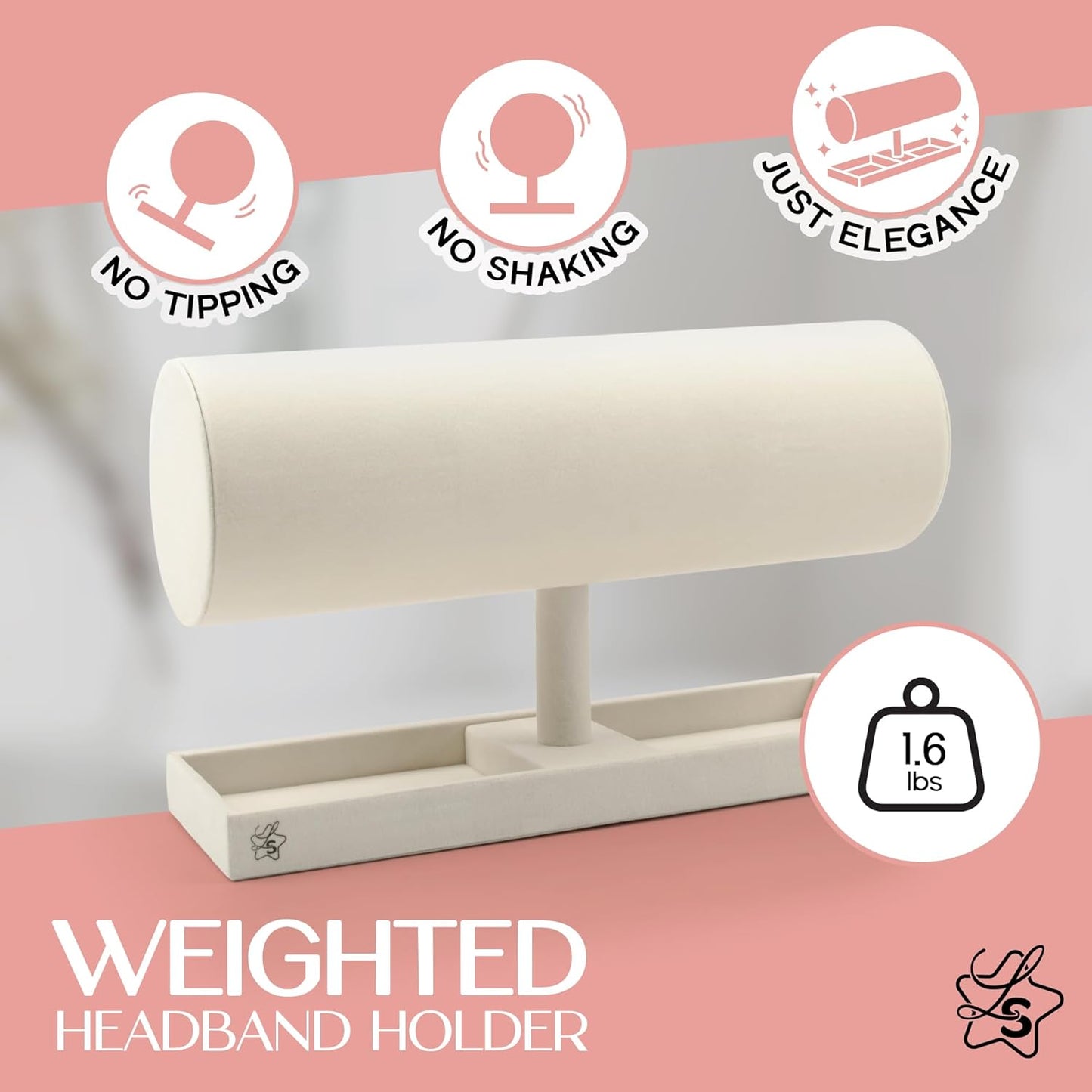 LS Lulu & Summer Headband Holder Organizer - Storage Stand Display Rack for Headbands, Hairband, Disney Ear, Tiara and Hair Accessories in Women and Girls Room (Cream/Off White)