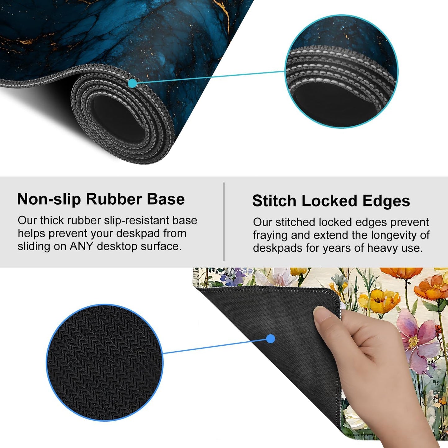 Blue Marble Gold Vein Mouse Pad – Large Extended Desk Mat 35.43 x 15.75 in – Elegant Navy Ink Texture with Metallic Cracks, Keyboard & Mouse Pad for Office & Gaming