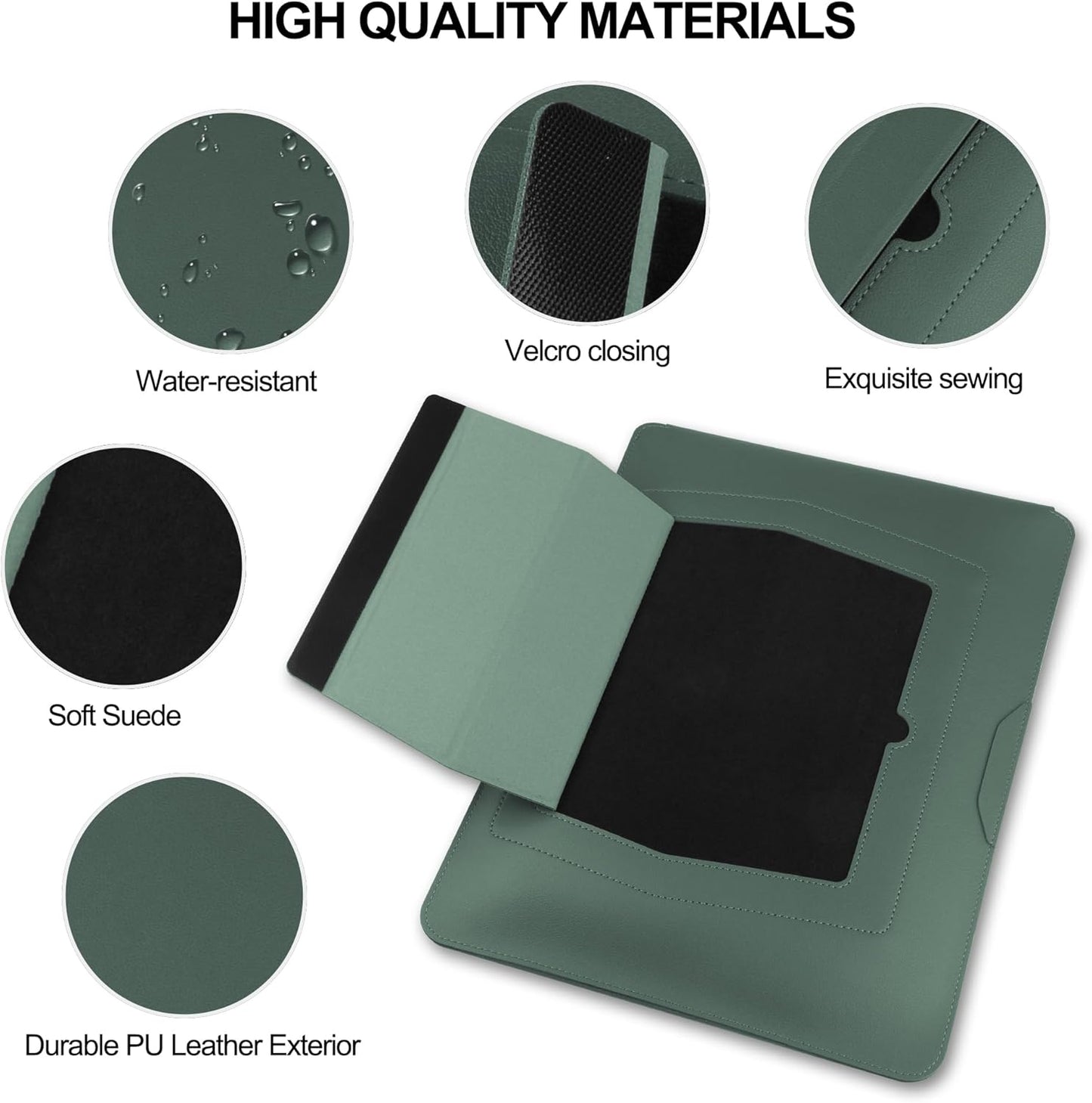 13.3'' /13.6'' Laptop Sleeve Case Leather Bag with Stand Compatible with MacBook Pro 14/MacBook Air 13(M1 M2)/13.3'' Yoga/Dell XPS 13/HP/Matebook 14'' Laptop case, Green