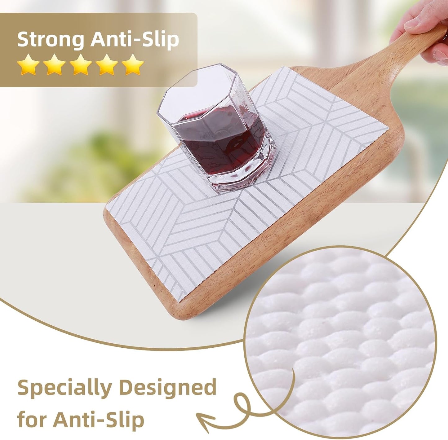 Shelf Liners for Kitchen Cabinets 24in x 30FT, Non Adhesive Cabinet Liner Strong Non-Slip Thickened Silver Geometric Easy to Clean for Shelf, Cabinet, Refrigerator with Knife and Tape Measure