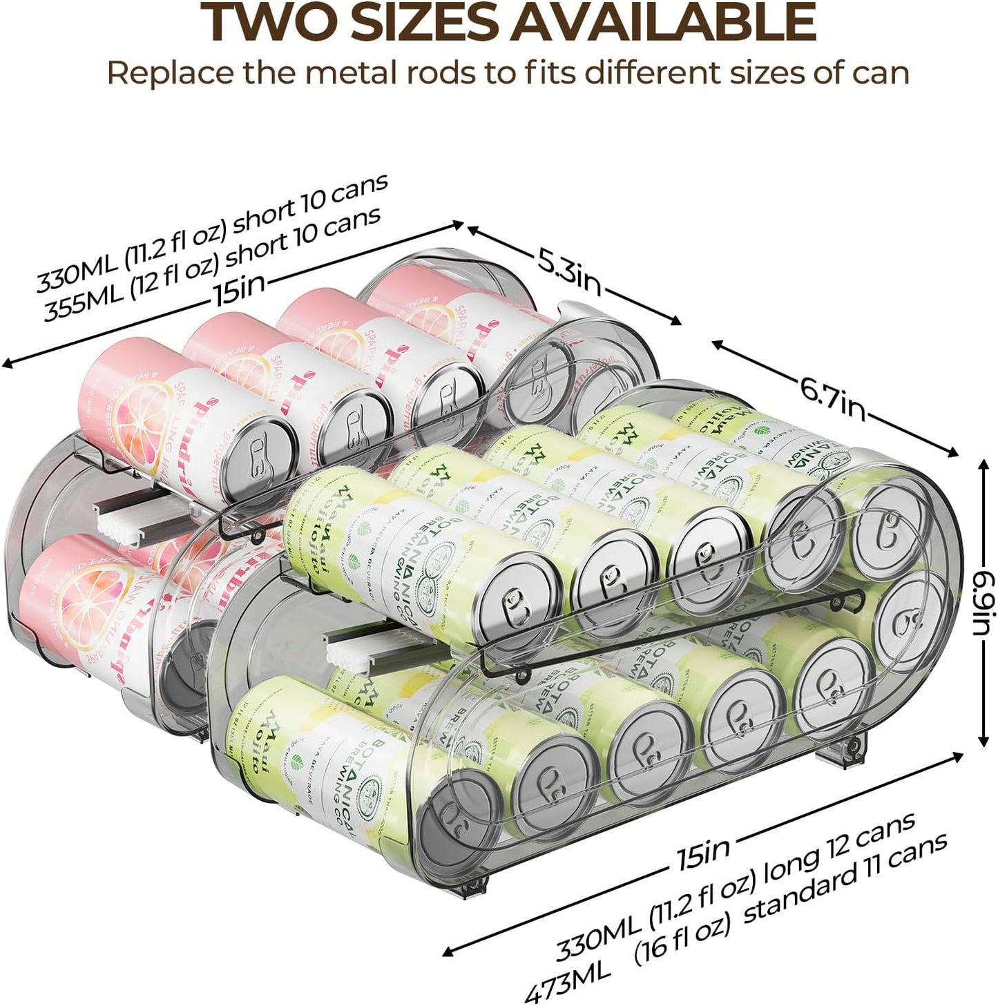 Drink Organizer for Fridge, Soda Can Organizer Dispenser for Refrigerator with Automatic Rolling,Organize Standard Size 11.15oz or 12oz Cans Drink,Save space for Fridge、Kitchen、countertop （2 pack）