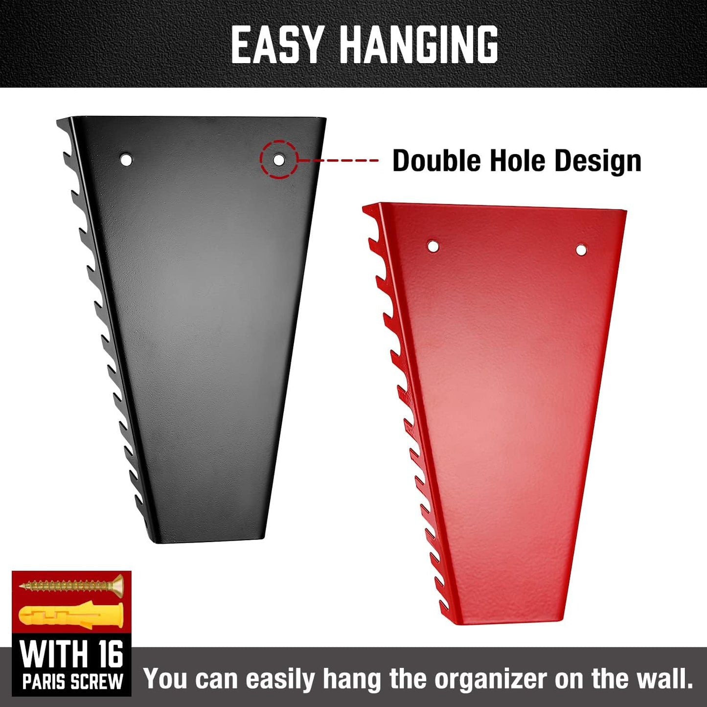 ALOANES 26-Slot Metal Wrench Organizer, Heavy Duty Wrench Organizer Tray for Tool Box, Professional Fit SAE & Metric Wrench Storage, 2 Pack Wrench Holders(Red&Black)
