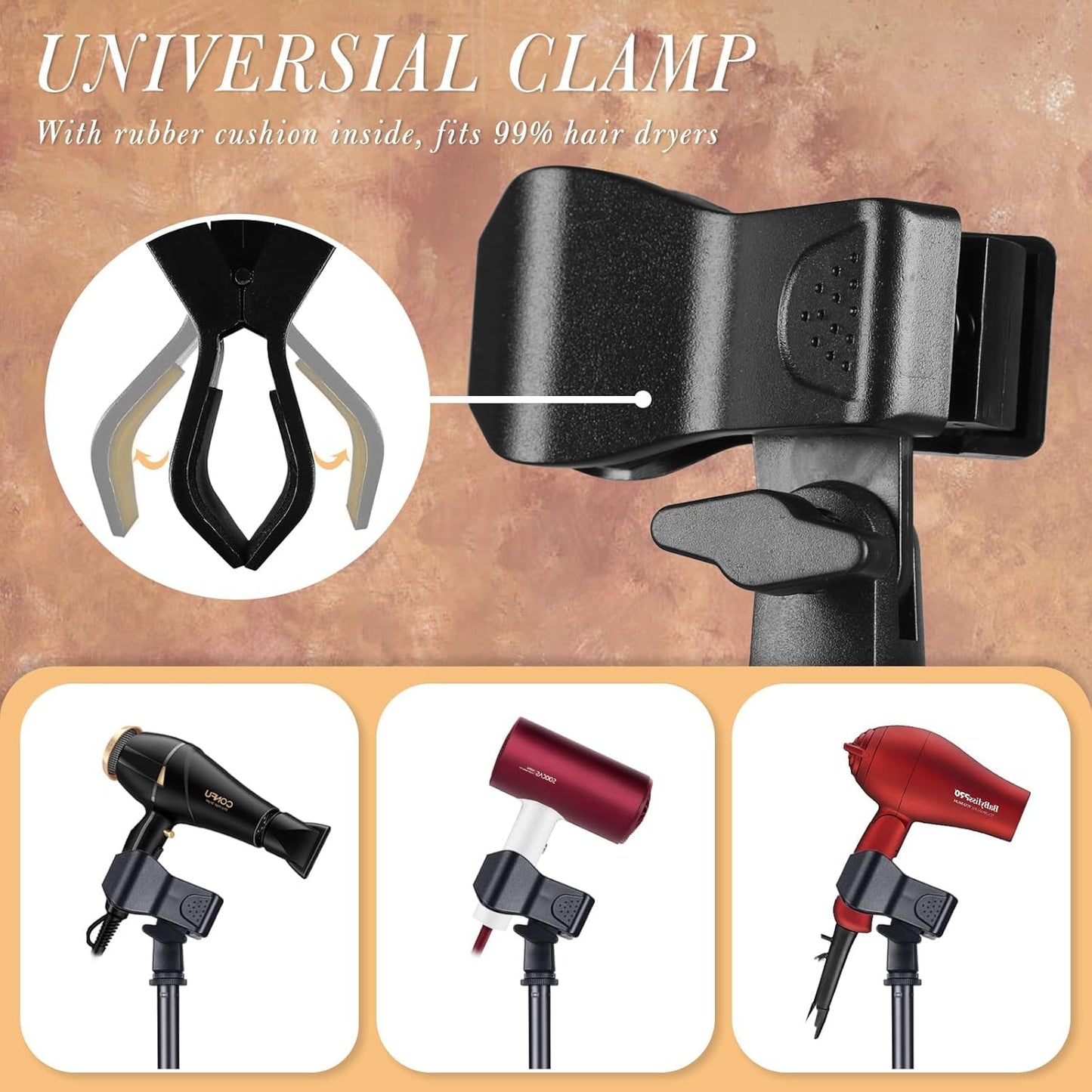 Hands Free Hair Dryer Stand Holder - TAYUQEE Rotatable Floor Blower Stand, Heavy Duty Countertop Blow Dryer with Adjustable Height, Ideal for Salons and Home Use