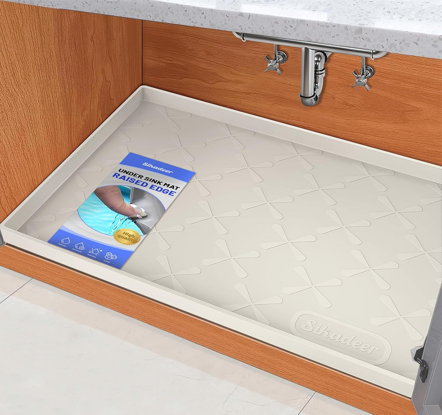 SIKADEER 25" x 19" Under Sink Mat Waterproof, Silicone Mat Kitchen Drawer Shelf and Cabinet Liner, Sink Protector for Kitchen Organizers and Storage, Boot Tray Pet Food Mats