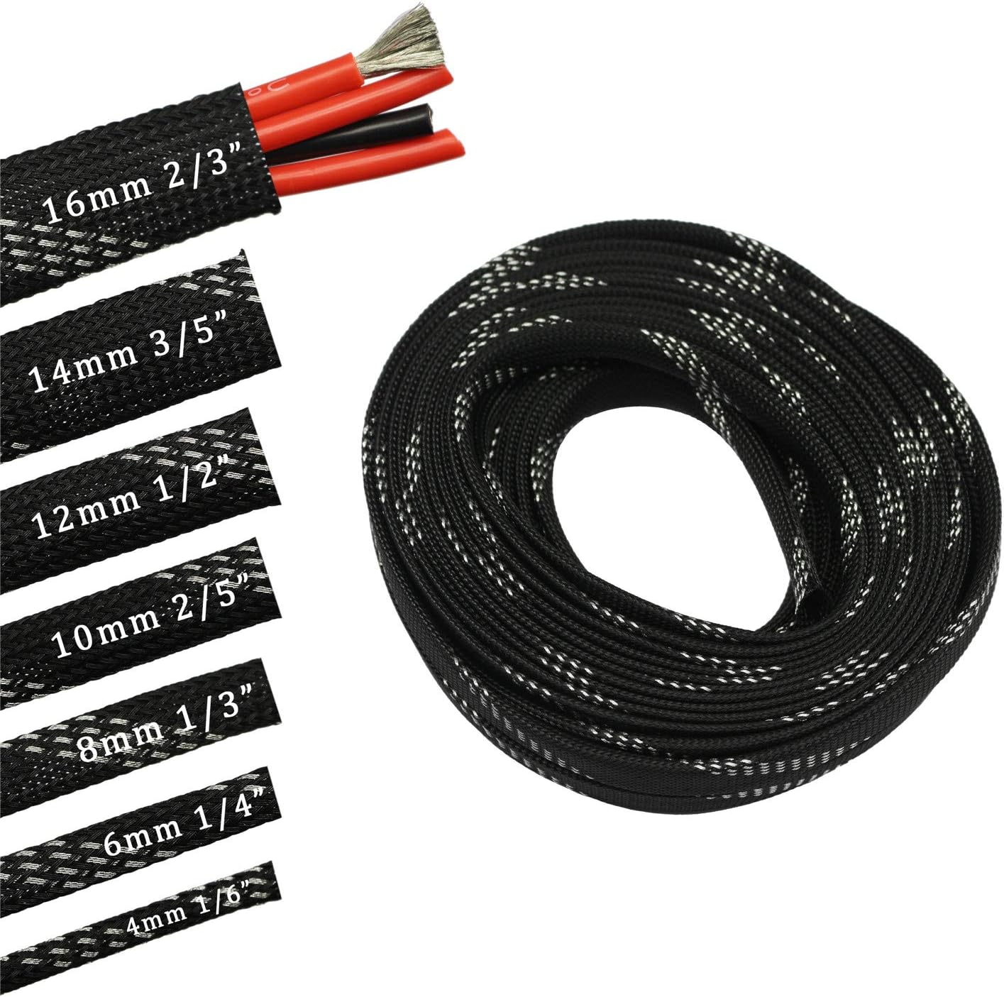 30ft PET Expandable Sleeving Wire Cable Sleeve (1/2", Silver&Black)
