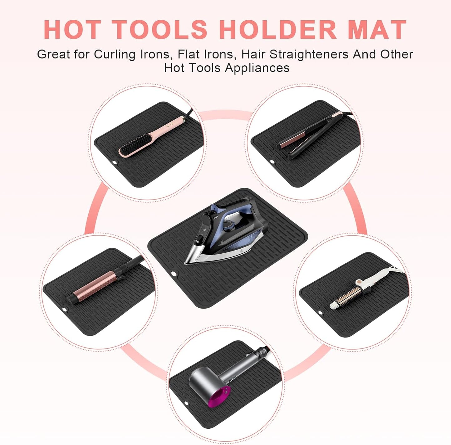 Oversize Silicone Heat Resistant Mat for Curling Irons, Flat Irons, Hair Straighteners and Hot Hair Styling Tools, Portable Hot Tools Sleeve Pad for Travel Vanity Salon(14.2" x 11.0")