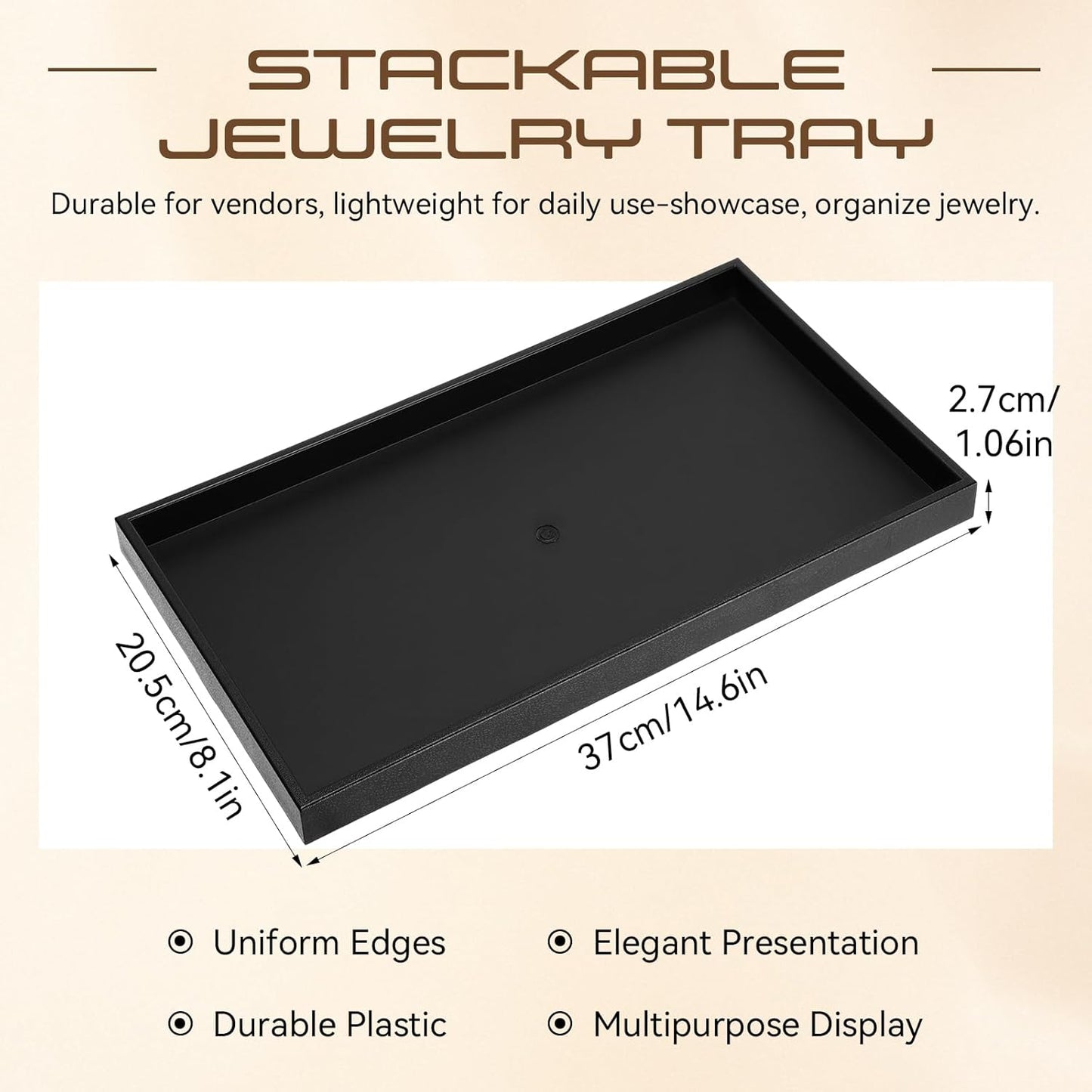 LemonRoad 6 Pack Plastic Jewelry Tray Stackable Black Jewelry Display Drawer Inserts Organizer for Ring Necklace Earring Bracelets Showcase Display for Women Her