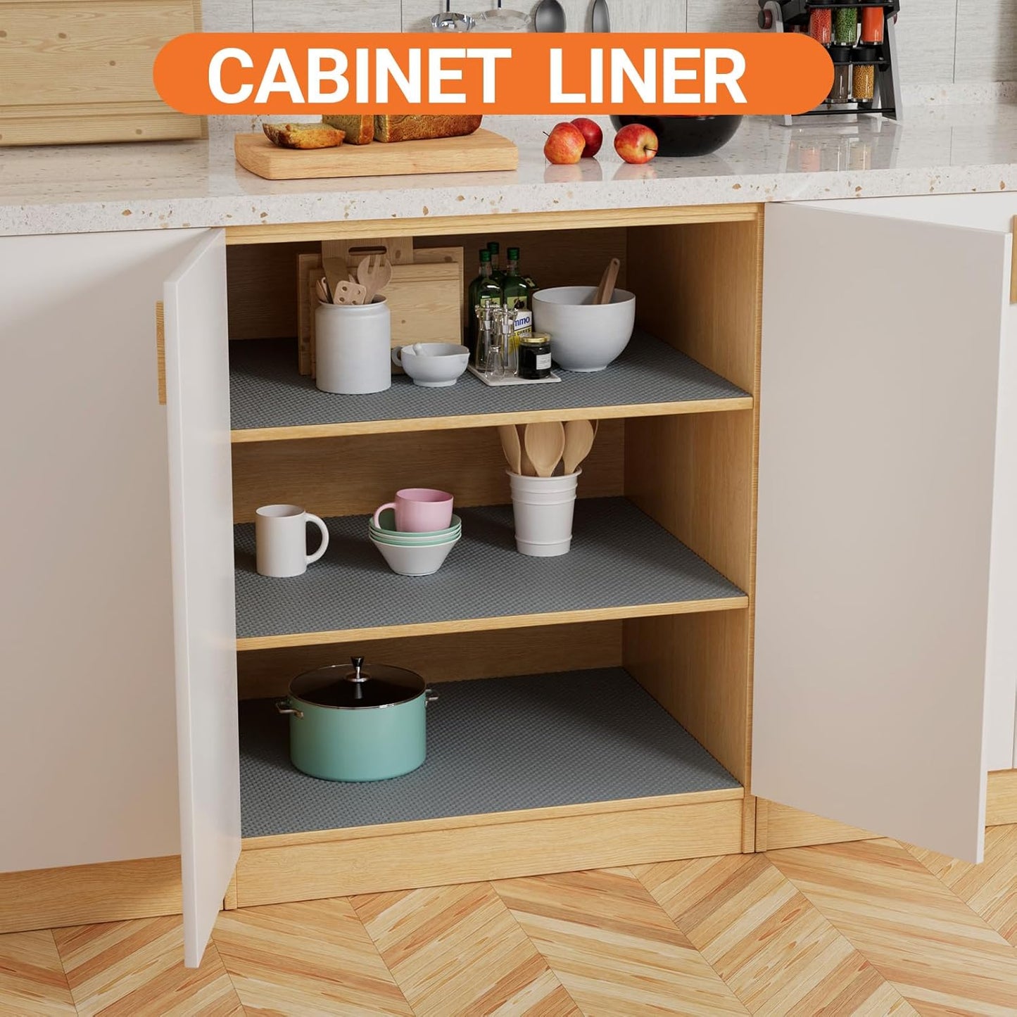 FLPMIX 16" Cabinet Shelf Liners Dark-Grey: Waterproof Kitchen Drawer Mat 16 x 300 Inch - Easy to Cut Small Cupboard Liner for Closet Pantry Shelving