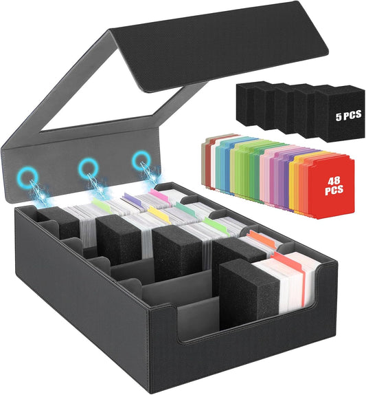 AOBOPLE Trading Card Storage Box,3900+Card Box Storage with 48 Dividers and 5 Foam Supporters PU Leather Magnetic Card Box for MTG,TCG, Magic and Sport Cards,Great Gift for Card Collectors