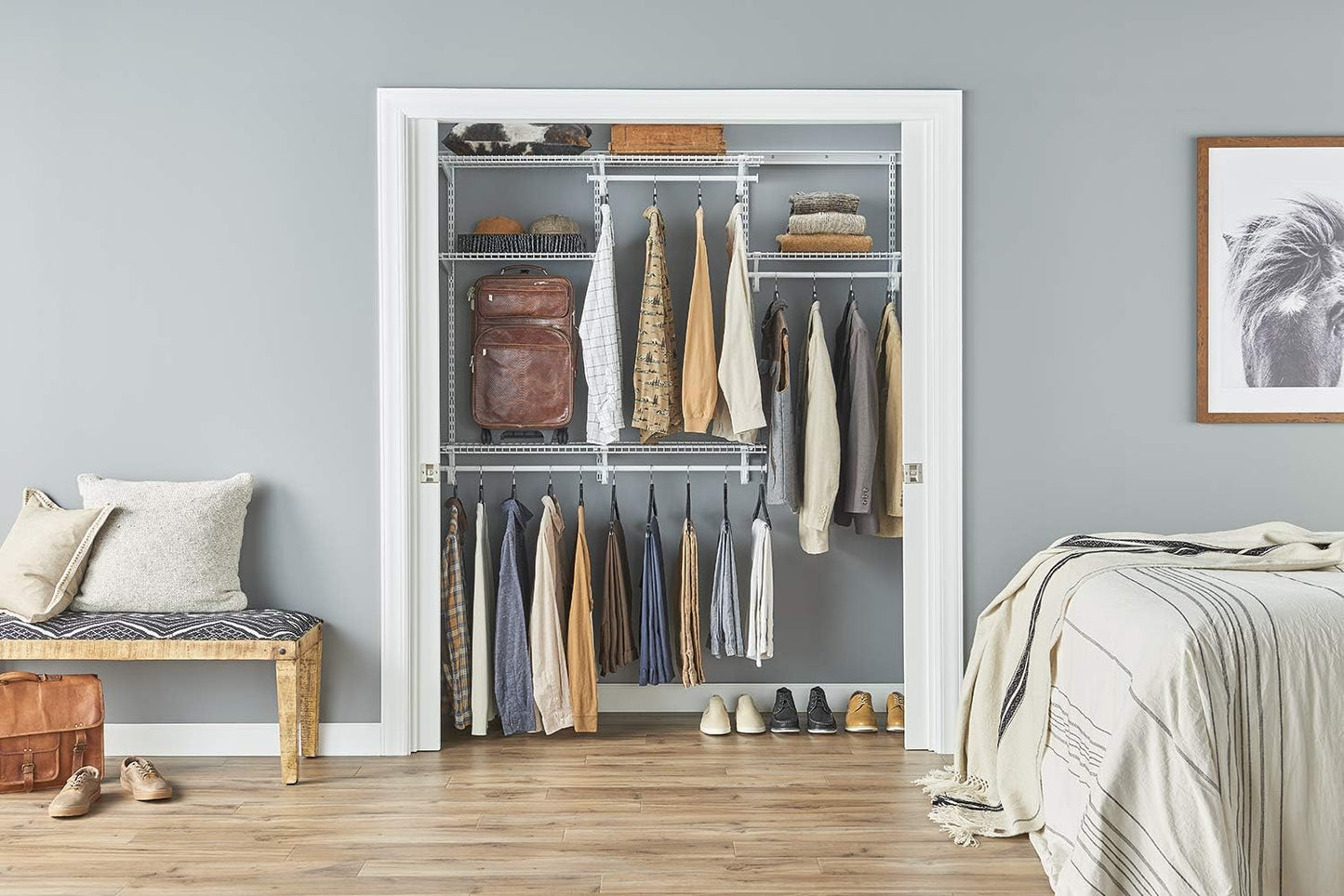 ClosetMaid ShelfTrack Wire Closet Organizer System, Adjustable from 4 to 6 Ft., with Shelves, Clothes Rods, Hardware, Durable Steel, White