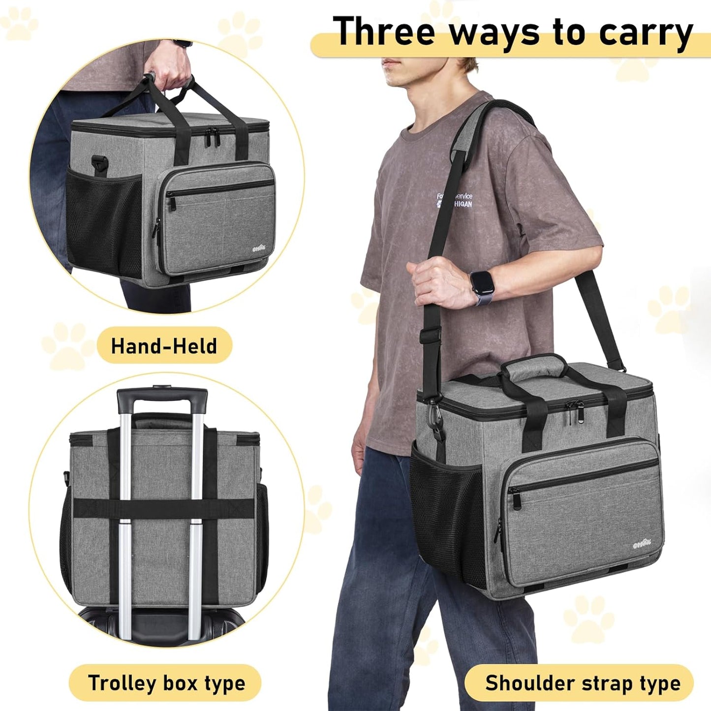 GMAK Pet Grooming Bag, Dog Grooming Tote Bags Supplies Organizer Case Pets Tools Organizer Tote for Dog Cat Grooming Tool Kit, Clippers, Scissors and Accessories, Grey(Bag Only)