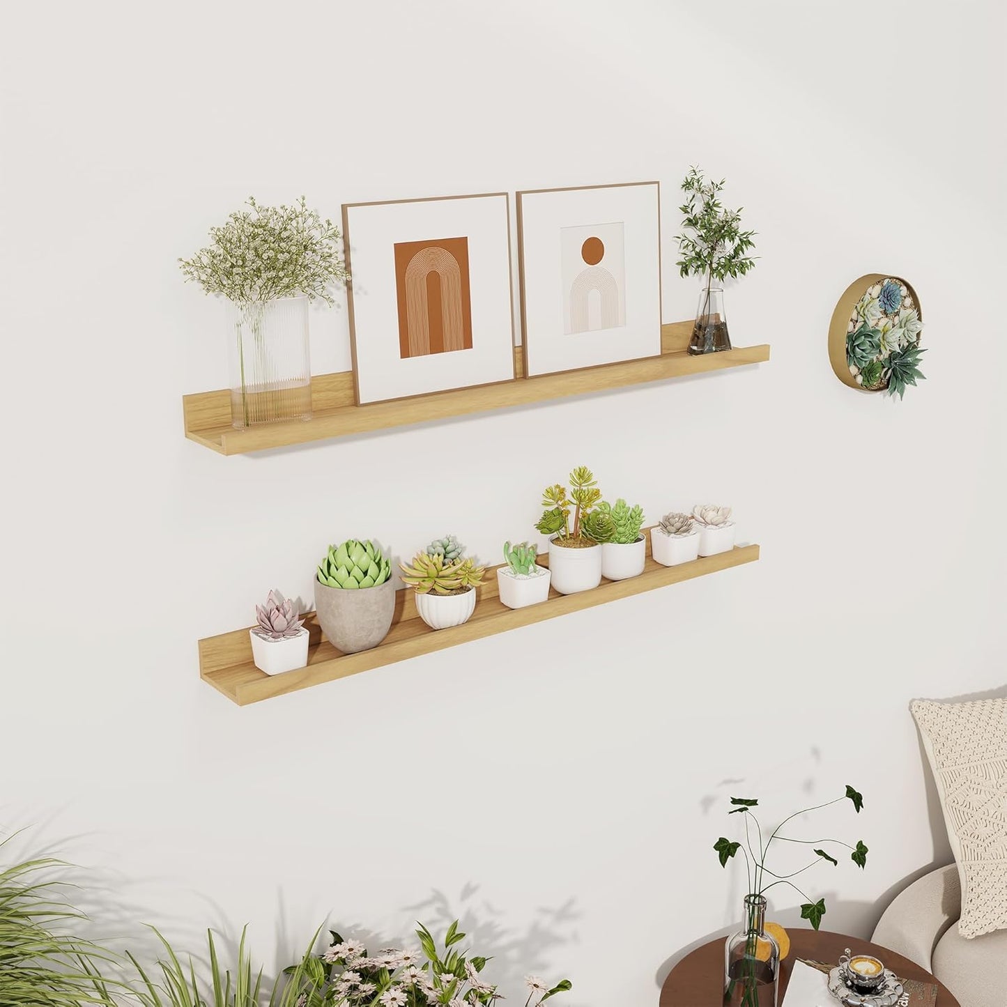 Axeman 30 Inch Floating Shelves for Wall | Picture Ledge Shelf Set of 2 | Rustic Oak Picture Shelf for Wall with Ledge | Floating Shelves with Lip | Photo Ledge Shelves for Books Album Records