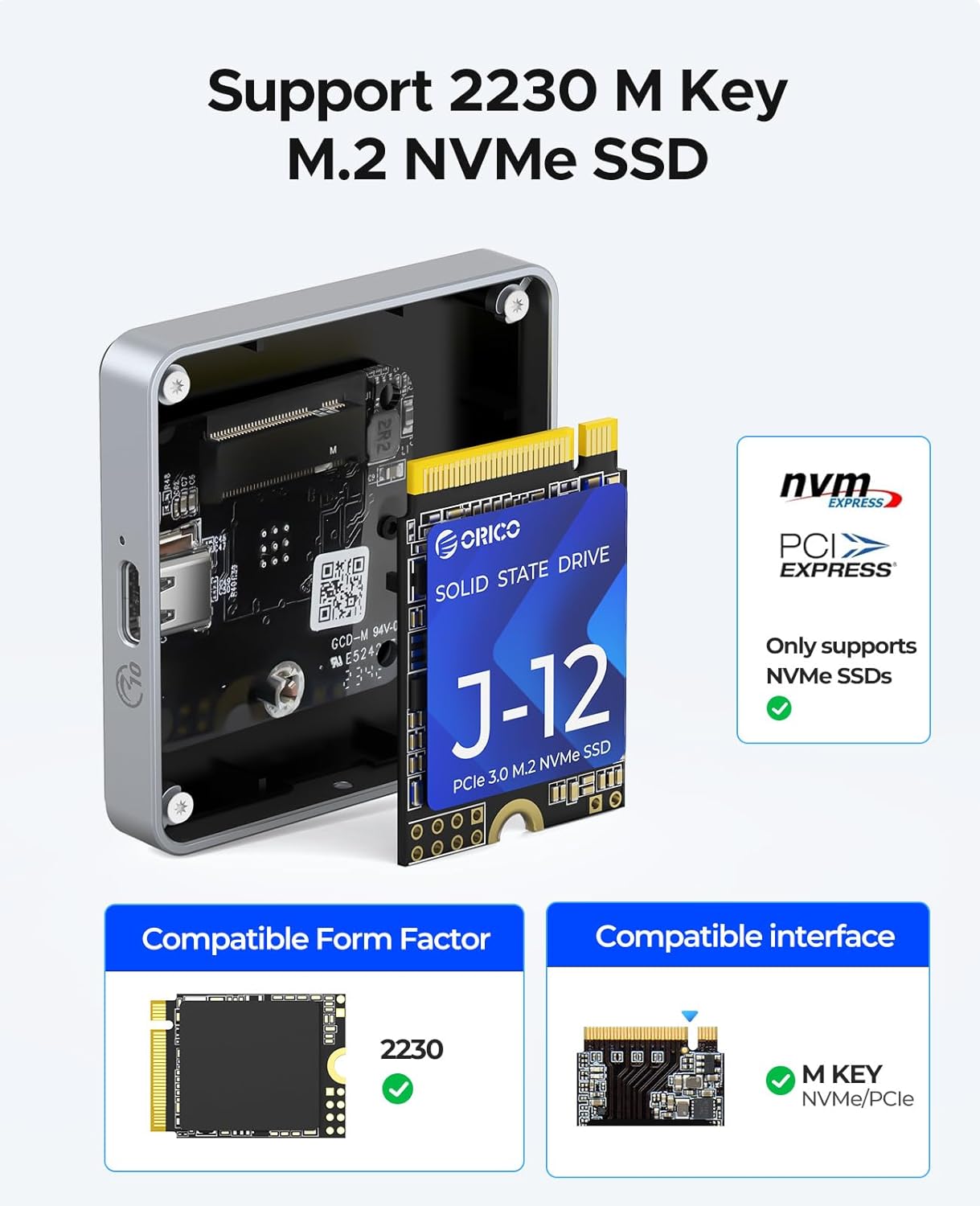 ORICO Magnetic M.2 NVMe 2230 SSD Enclosure Compatible with Magsafe for iPhone 15/16 Pro Max ProRes, 10Gbps USB C 3.2 Gen2 Type-C to NVMe Reader with Protective Case、Lanyard - AP30