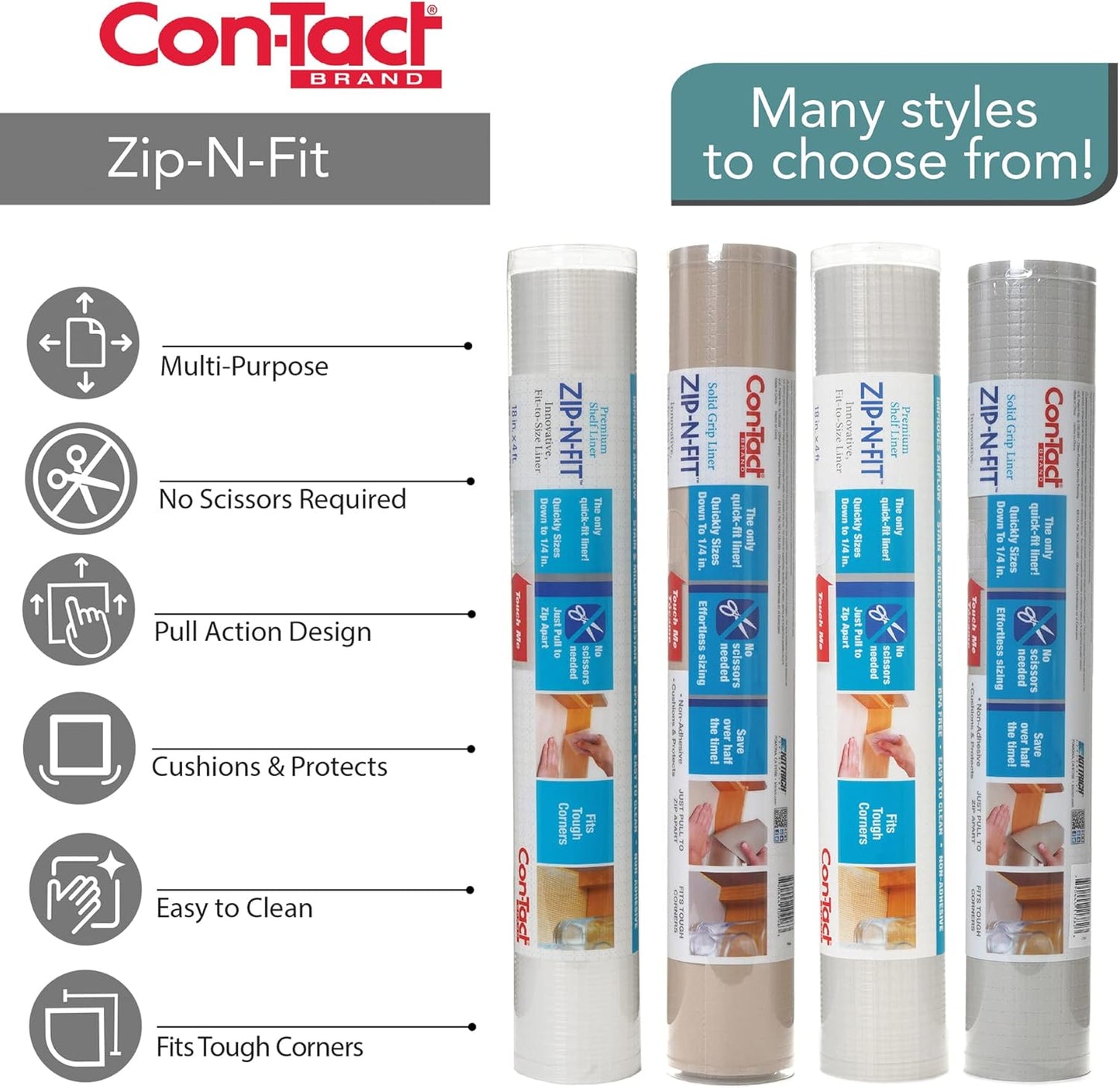 Con-Tact Brand Zip-N-Fit Solid Grip Liner, 18" x 4', Taupe (04F-CZ6U59-06AZ)
