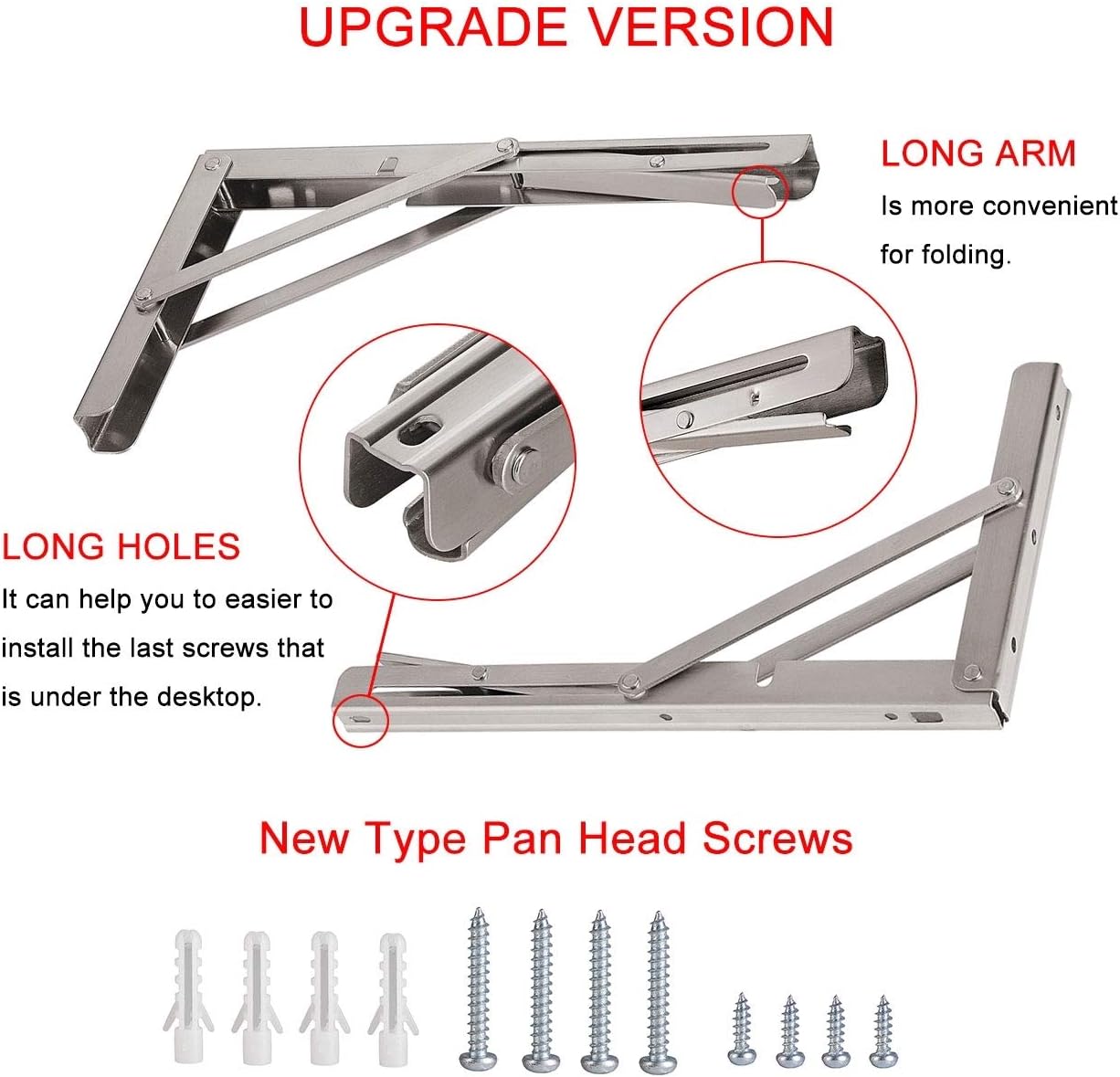 YUMORE Folding Shelf Brackets 22", Max Load: 330lb Heavy Duty Stainless Steel Collapsible Shelf Bracket for Table Work Bench, Space Saving DIY Bracket, 2 Pack