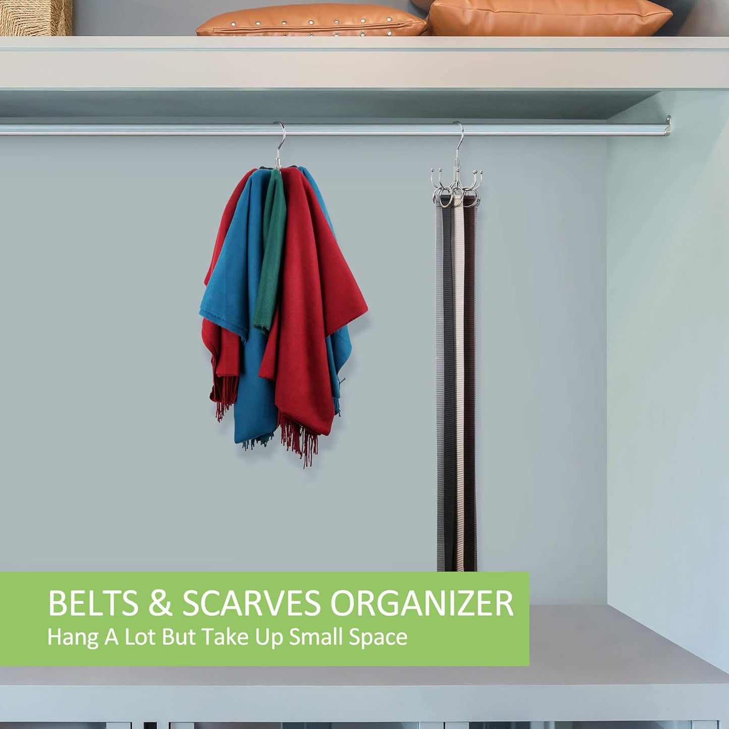 Belt Hanger, 2 Pack Rotatable Belt Organizer for Closet, Accessories Rack, Space Saving Hanging Holder Storage Hook for Belt, Tie, Scarf, Purse, Bra, Tank Top, Black