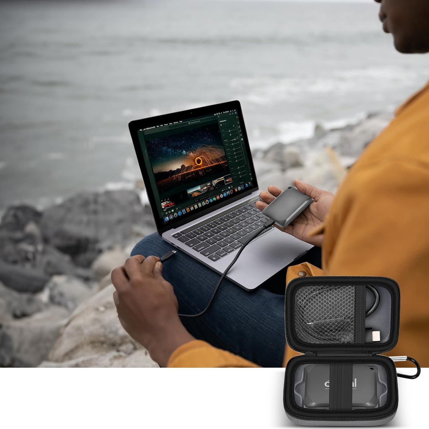Carrying Case Compatible with Crucial X10/ X9 Pro 4TB/ 2TB/ 1TB Portable SSD, External Solid State Drive Hard Storage Holder Bag Fits for USB-C Cable (Box Only)（Dark-Grey）