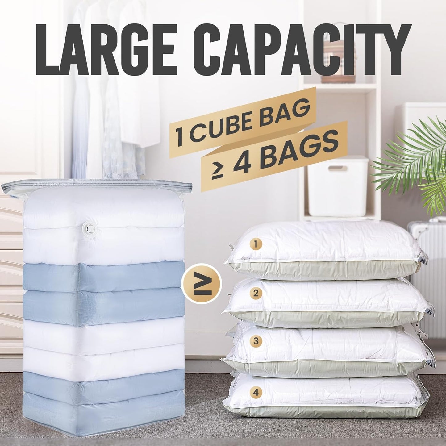 TAILI 8 Pack Vacuum Storage Bags, Jumbo Cube (31x40x15 Inch), Large Vacuum Seal Bags for Bedding, Comforters, Blankets, Clothing, Closet Space Saving, Clear