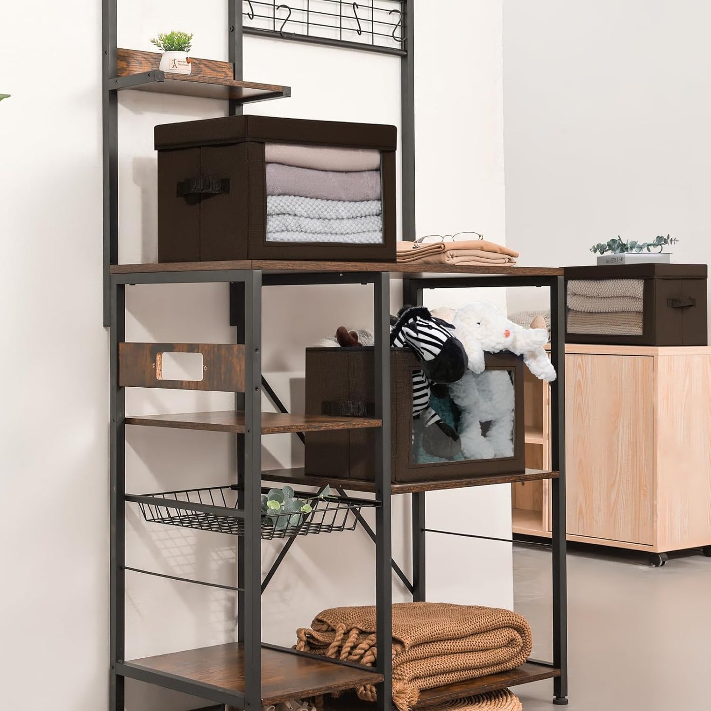 Collapsible Storage Bins with Clear Window - Clothes Organizers and Storage, Decorative Boxes with Lid, Fabric Storage Cube, Storage Baskets for shelves, Yarn, Home, Brown, 4-Pack