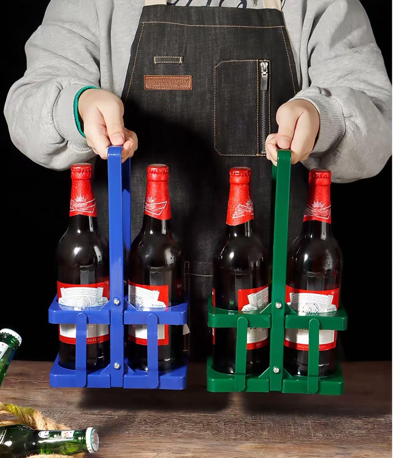 Foldable Beer Carrier 2/4/6 Pack, Heavy-Duty Plastic Drink Caddy, Portable Beverage Tote with Handle,cup carriers (green, 6 cups)
