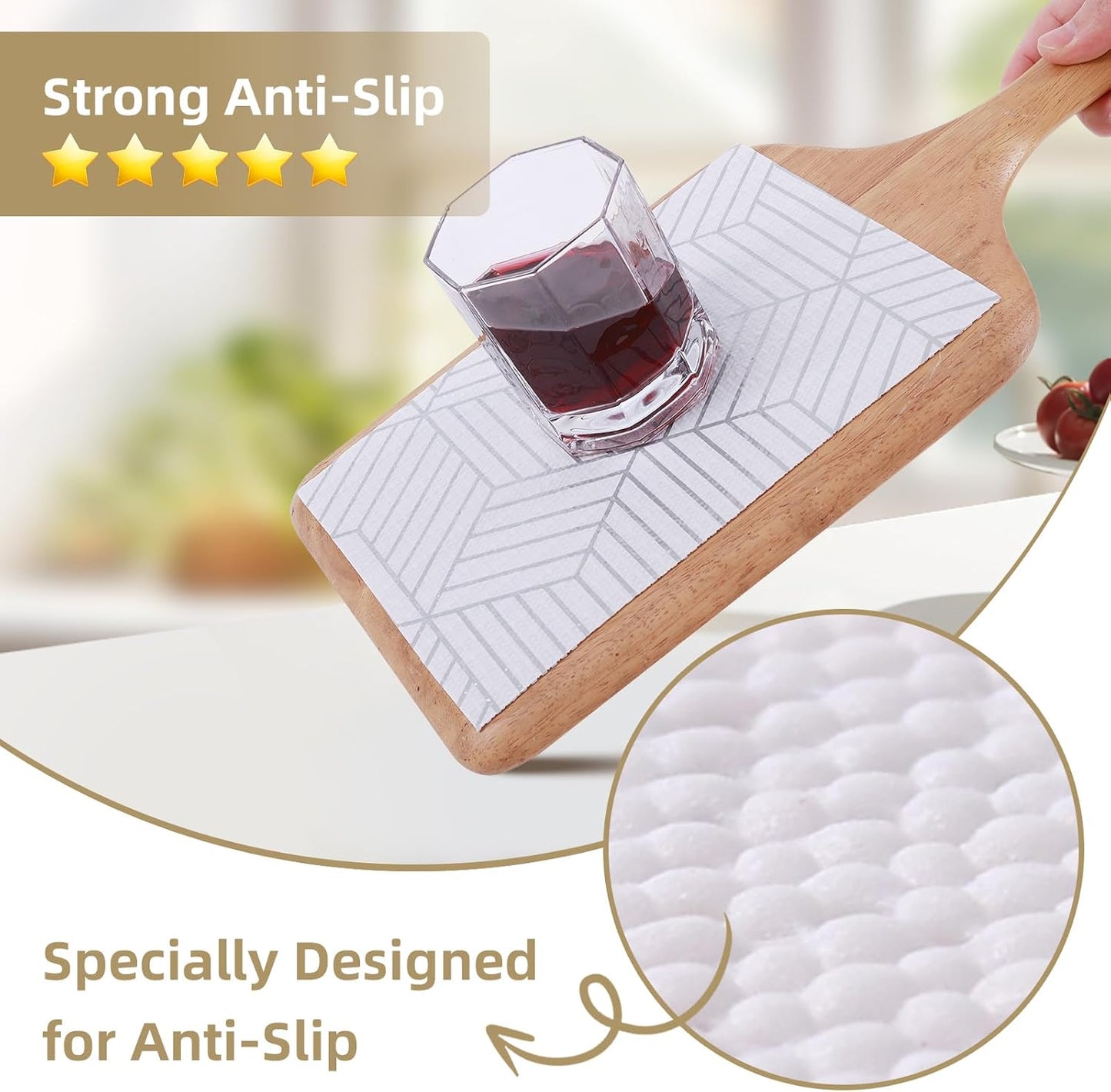 Shelf Liners for Kitchen Cabinets 12in x 20FT, Non Adhesive Cabinet Liner Strong Non-Slip Thickened Silver Geometric Easy to Clean for Shelf, Cabinet, Refrigerator with Knife and Tape Measure