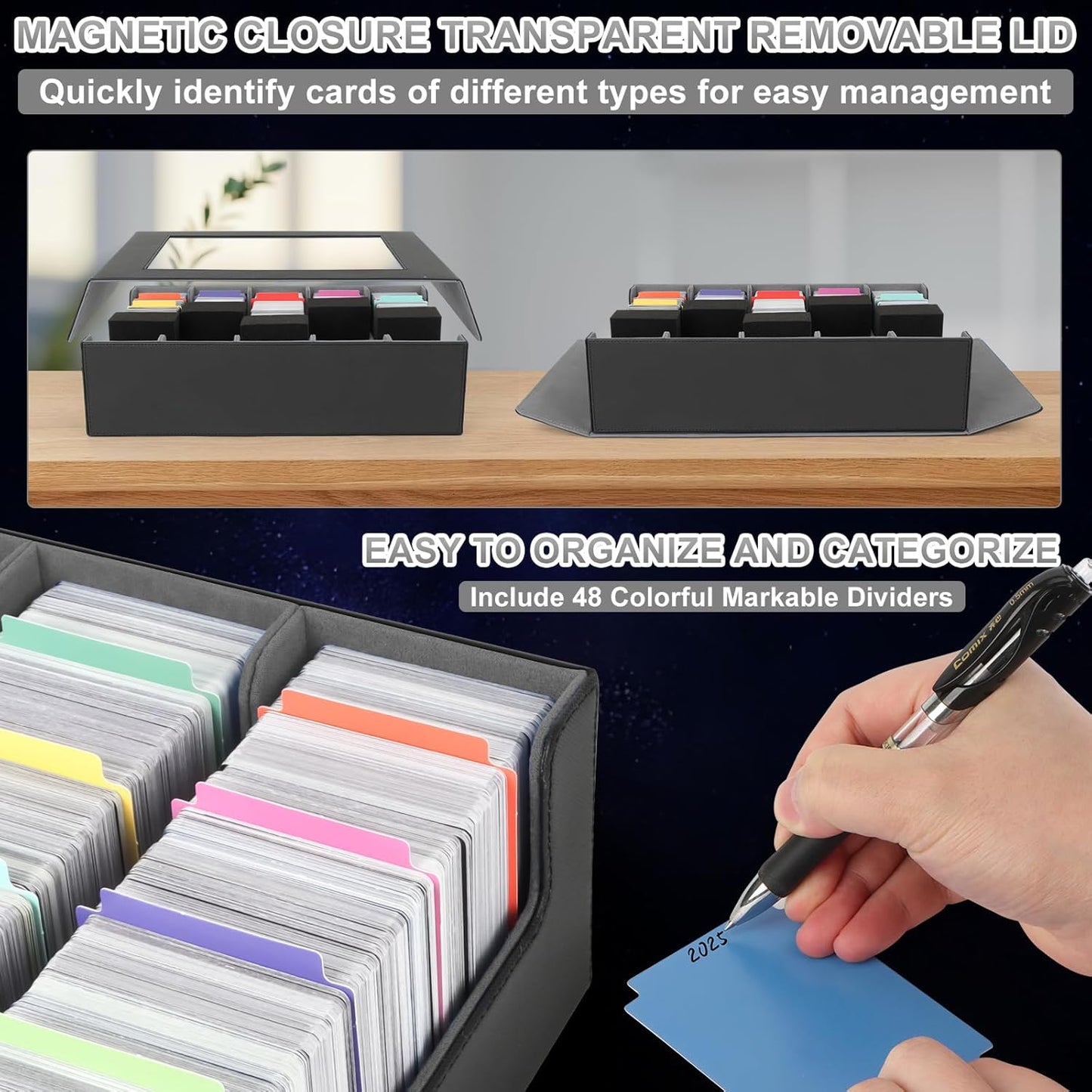 AOBOPLE Trading Card Storage Box,3900+Card Box Storage with 48 Dividers and 5 Foam Supporters PU Leather Magnetic Card Box for MTG,TCG, Magic and Sport Cards,Great Gift for Card Collectors