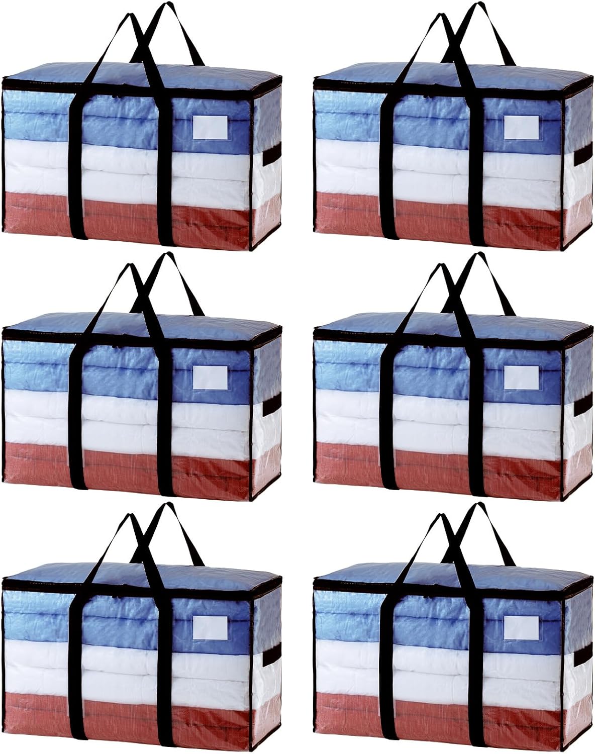 TAILI Extra Large Moving Bags, 6 Pack Clear Heavy Duty Totes for Storage with Visible Window, Wrap Around Handles, Storage Bags for Space Saving, Alternative to Moving Boxes