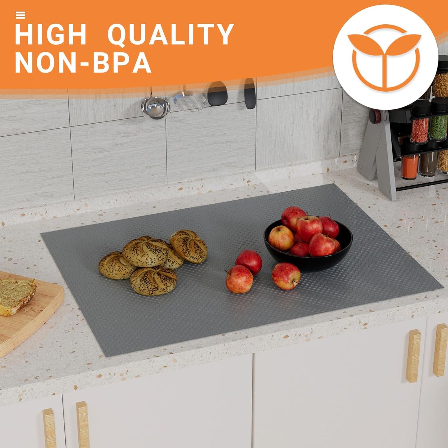 FLPMIX Shelf Liner for Kitchen Cabinets 12 inch Wide - Easy to Cut Drawer Mat Dark Grey, 12" x 120 Inch, Waterproof Non-Adhesive Pantry Cabinet Liner