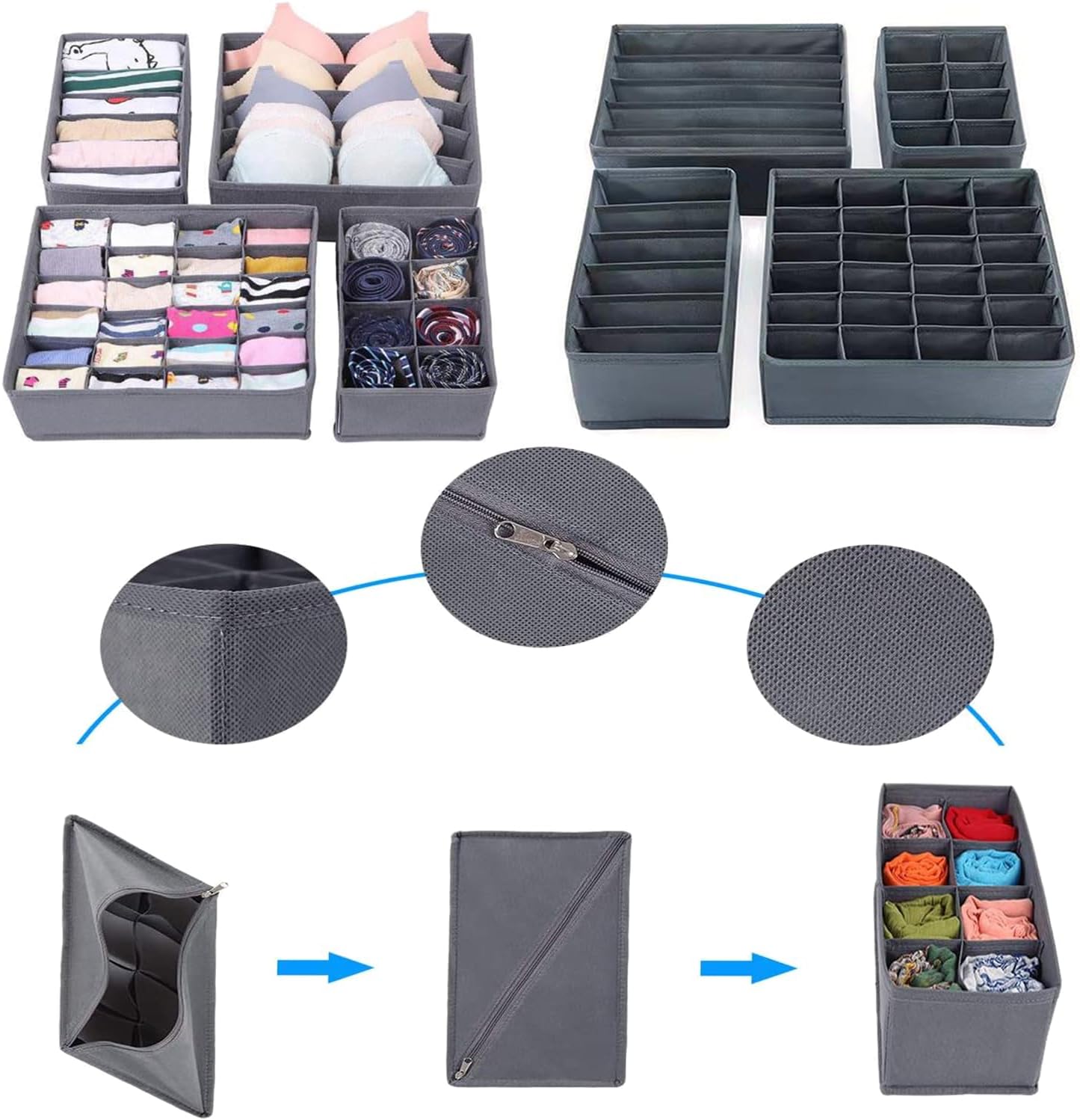 Dresser Drawer Organizer 8 Pack Clothes Underwear Sock Storage Light Gray Drawer Dividers Grey Foldable Closet Organizer Storage Box Dresser Drawer Organizers