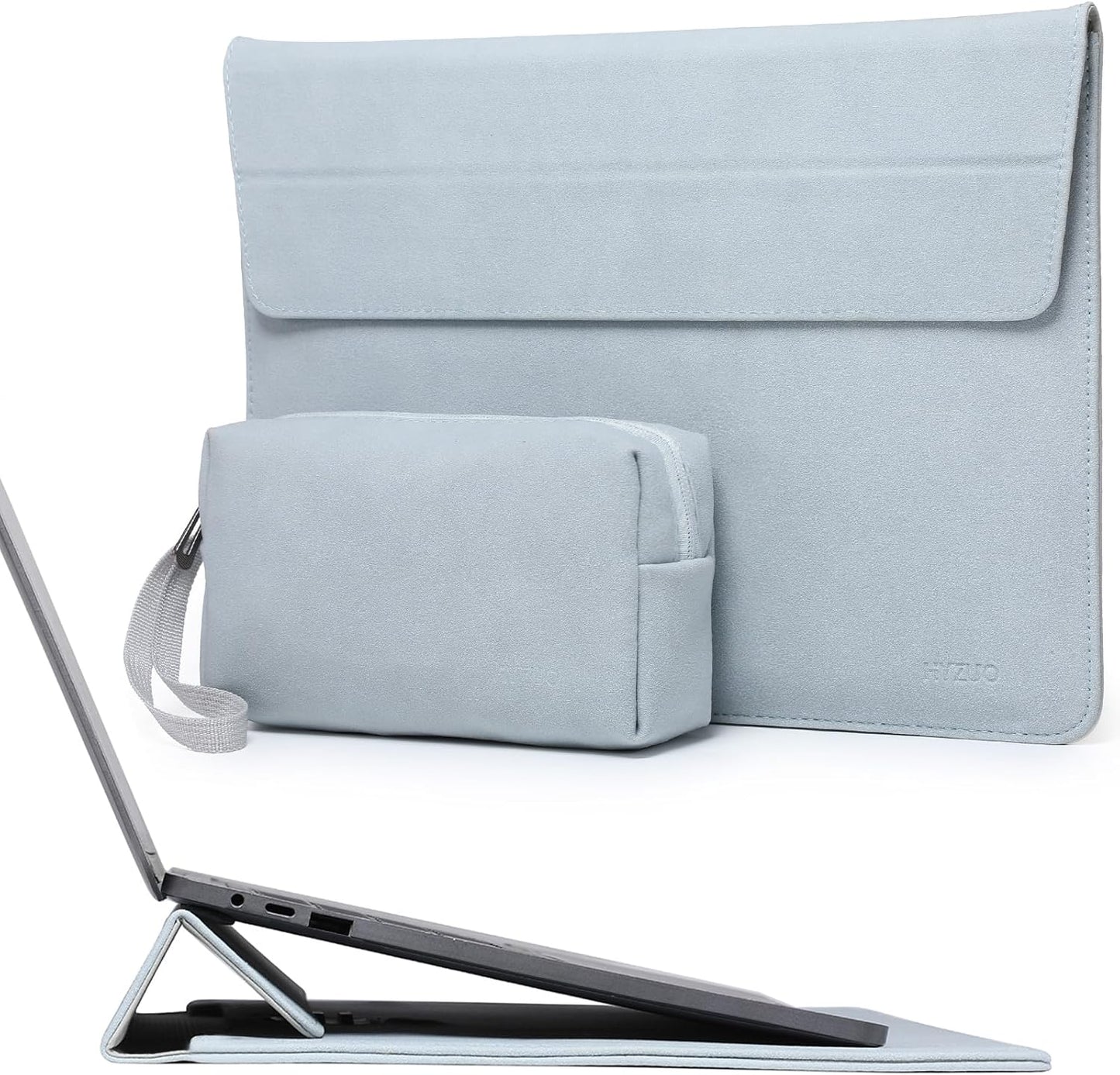 HYZUO 15-16 Inch Laptop Sleeve Bag with Adjustable Stand Feature for MacBook Pro 16 M4/M3/M2/M1 2025-2019, XPS 15, MacBook Pro 15 2015-2012, Case with Pouch, Pale Blue