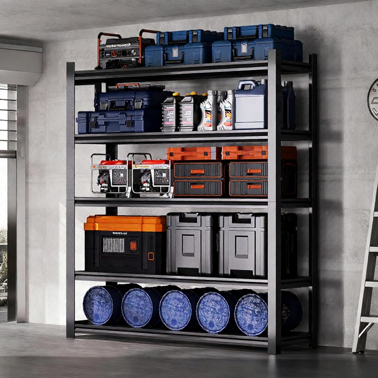 Dyoung 5 Tier Adjustable Garage Shelving Units 63" H Storage Utility Shelves 1800LBS Heavy Duty Shelving Industrial Shelving Rack for Garage Warehouse Basemen, Black (15.7" D*31.5" W*63" H)