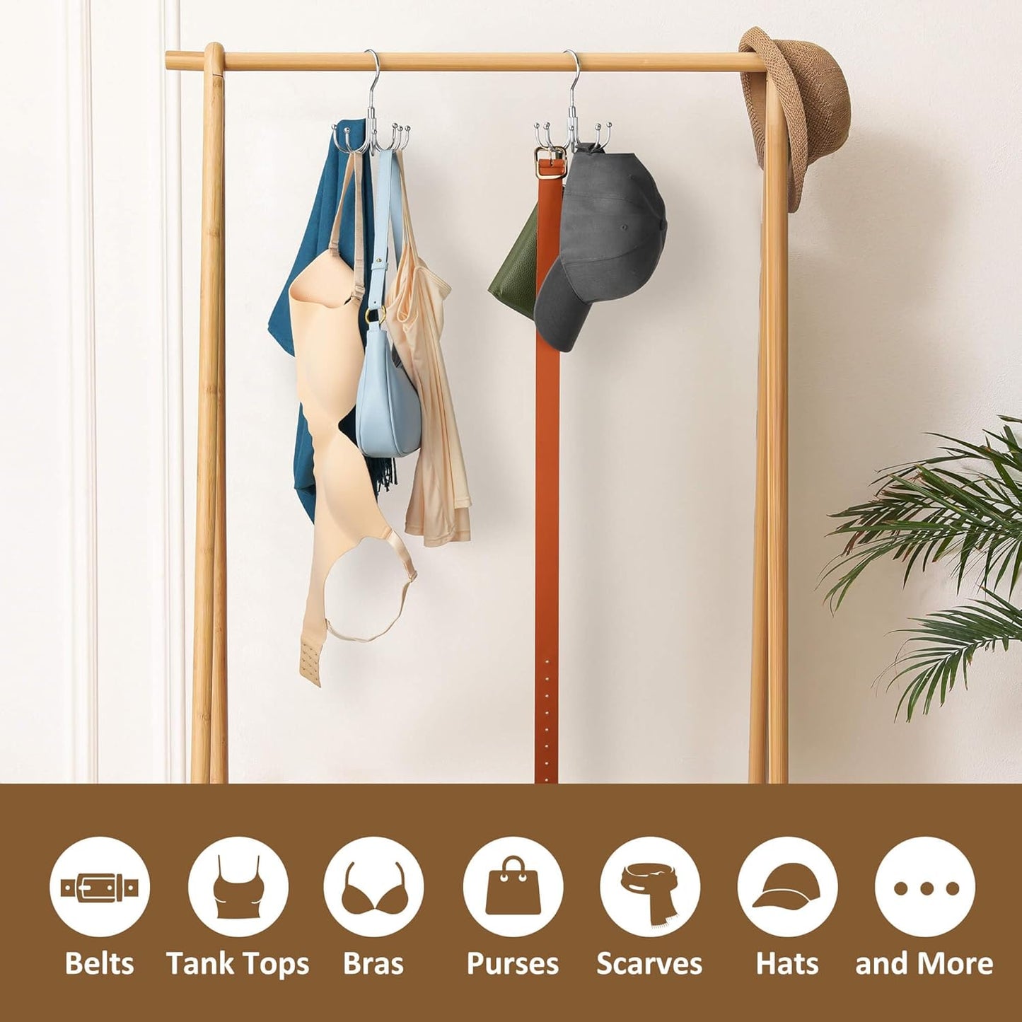 ZEDODIER Scarf Organizer Scarf Hanger for Closet, Rotatable Sturdy Hijab Holder Holds 8 Scarves, Metal Space Saving Closet Organizers and Storage, Silver