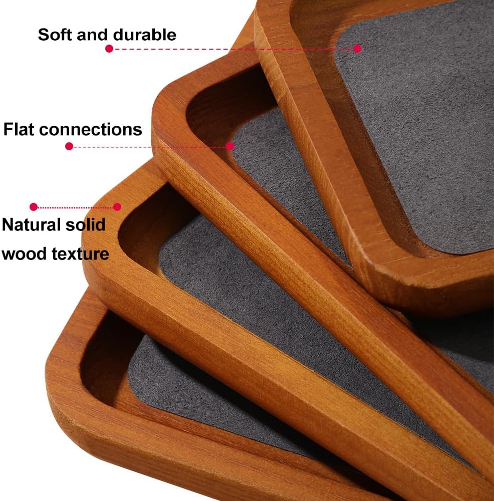 Wooden Jewelry Display Tray Rounded Rectangle Ring Showcase Stackable Elegant Bracelet Watch Jewelry Organizer for Personal Use and Commerce (Gray, Large-W 7'' x H 0.6'' x L 7.9'')