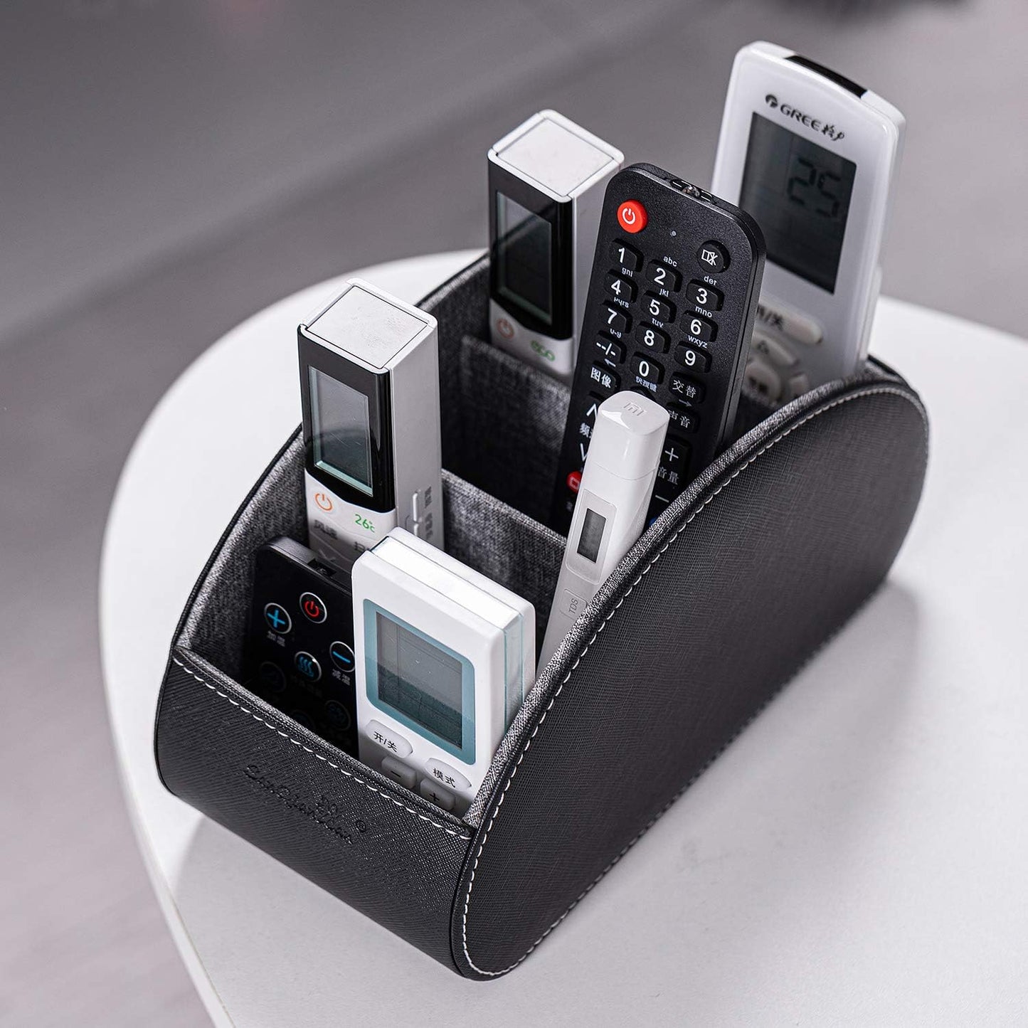 BONNY DODO Remote Control Holders Organizer Box with 5 Compartment PU Leather Multi-functional Office Desk Storage Caddy Store (Black)