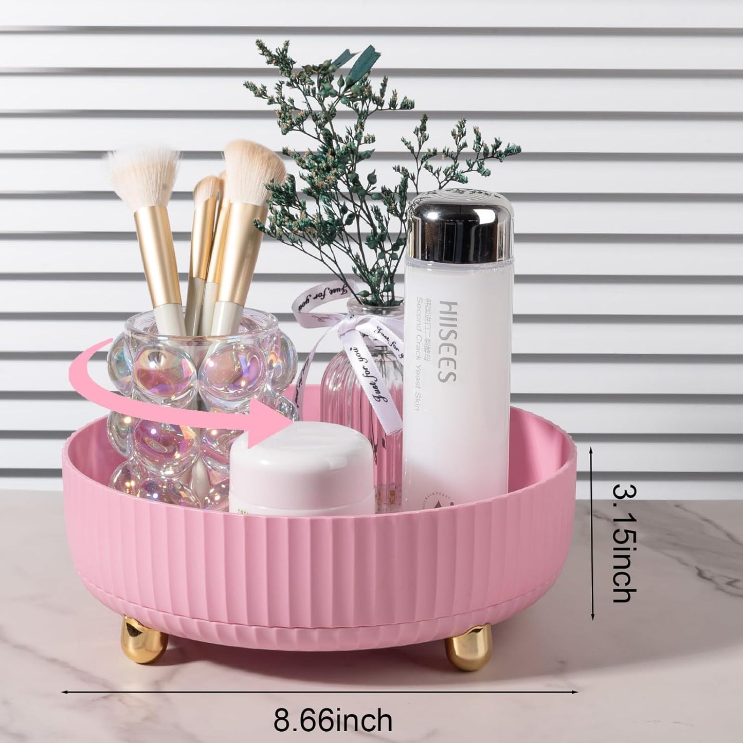 Anyoifax Makeup Perfume Organizer Tray 360 Degree Rotating Lazy Susan Skincare Lotion Organizer Spinning Cosmetics Storage for Dresser, Vanity, Bathroom Countertop, Small Pink