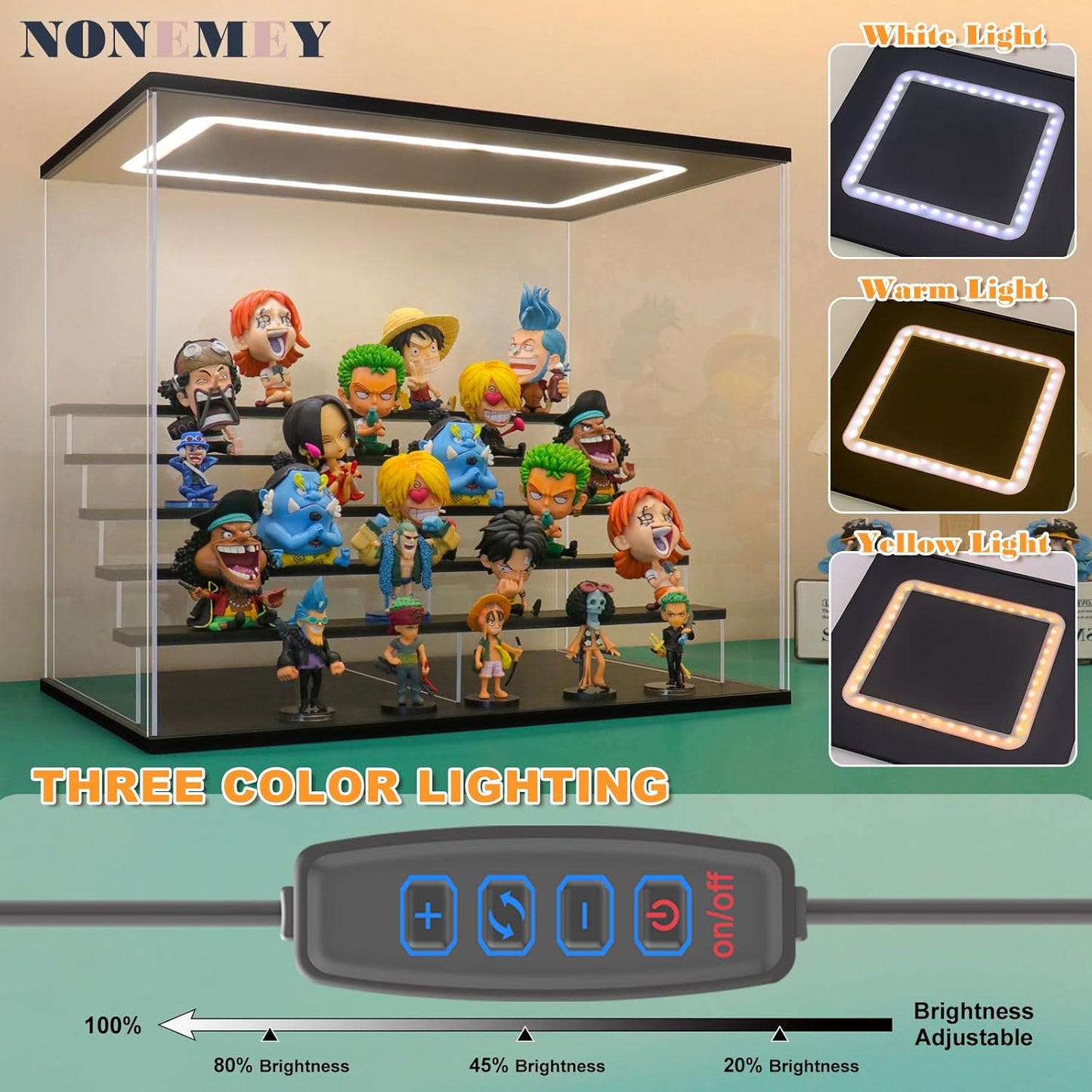NONEMEY Clear Acrylic Display Case Stand with LED Light 2/3/4/5/6 Tier Storage Box Showcase Dustproof Organizer Box for Collectibles (6 Tiers 19.6 * 12.5 * 16.5inch)