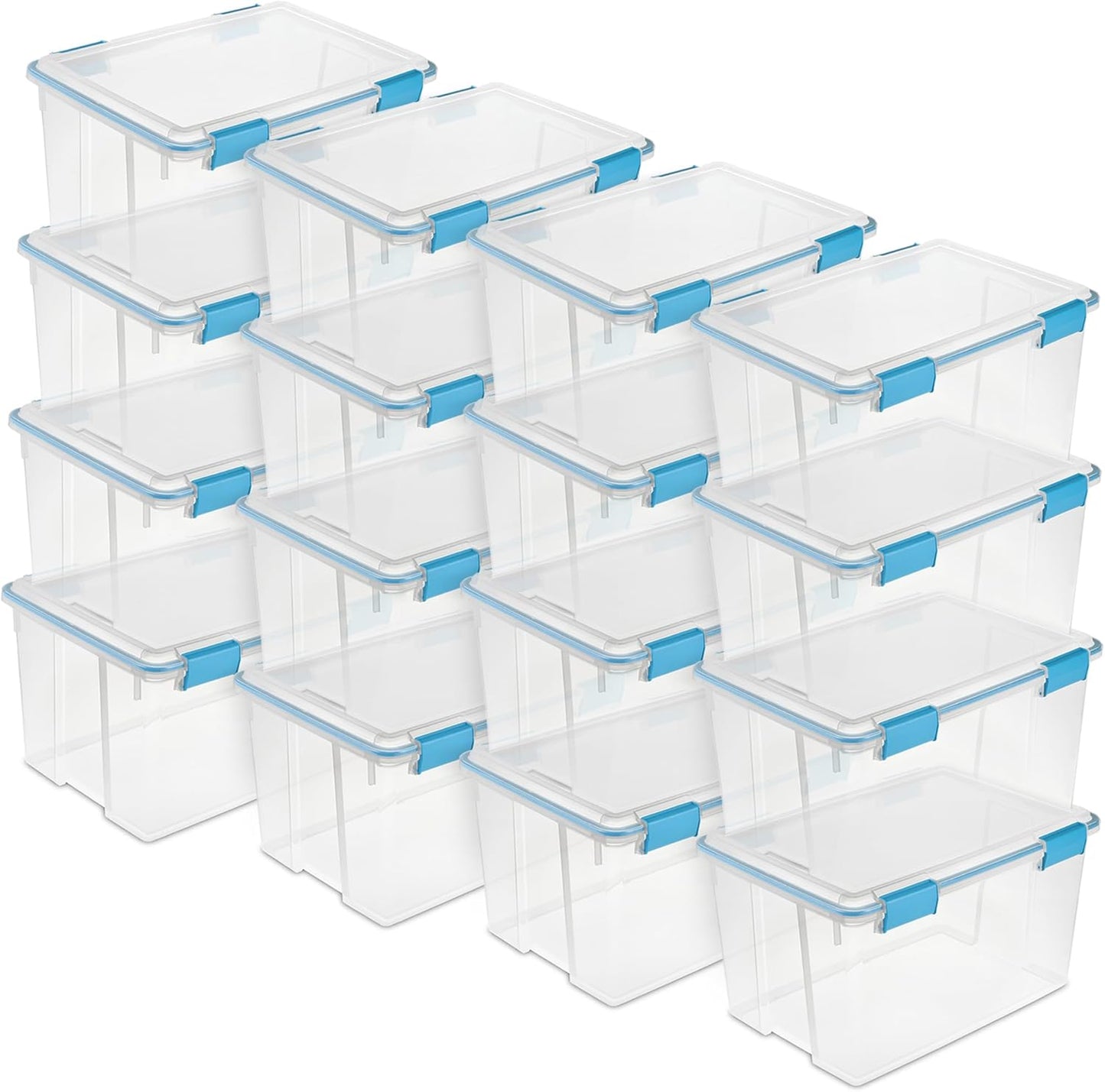 Sterilite 16-Pack Gasket Box, Weather-Resistant Storage Bins with Latching Lids, 54 Quart - Heavy-Duty Organizing Containers for Closet, Bathroom, and Office