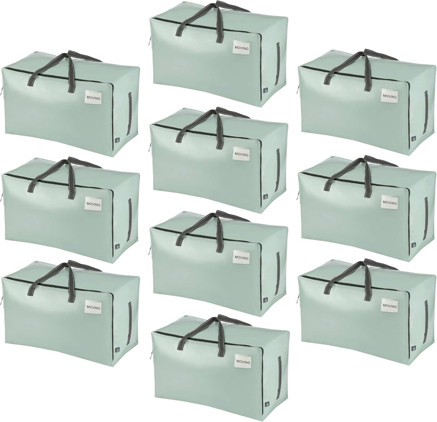 VENO 10 Pack Moving Bags and Large Christmas Decoration Storage Bins with lids. Alternative to Moving Boxes, Packing Supplies for College. Heavy Duty Totes (Shiny Light Green, 10 Pack)