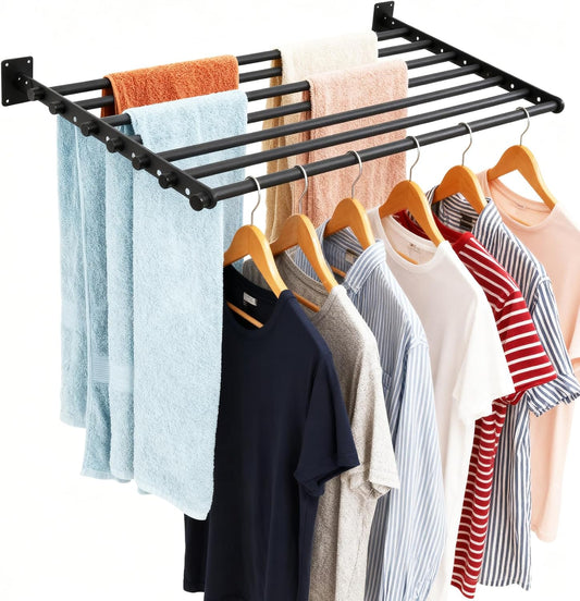 Wall Mounted Drying Rack, 43 Inches Wall Laundry Drying Rack Collapsible Indoor Clothes Drying Rack for Hanging Clothes