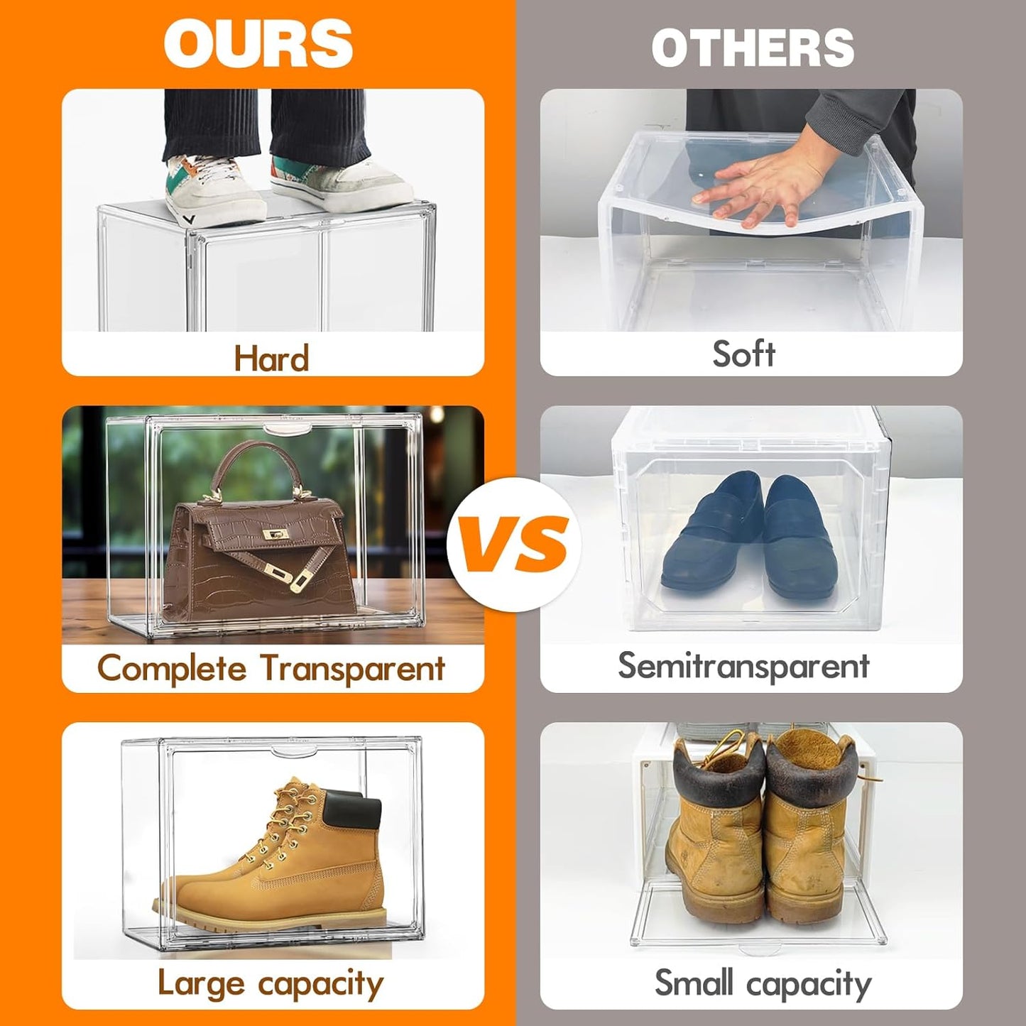 Acrylic Shoe Boxes Stackable, 12 Pack Shoe Display Cases Clear Plastic Shoe Container Boxes Sneaker Storage Bins -Fit US Men's/Women's Size 12