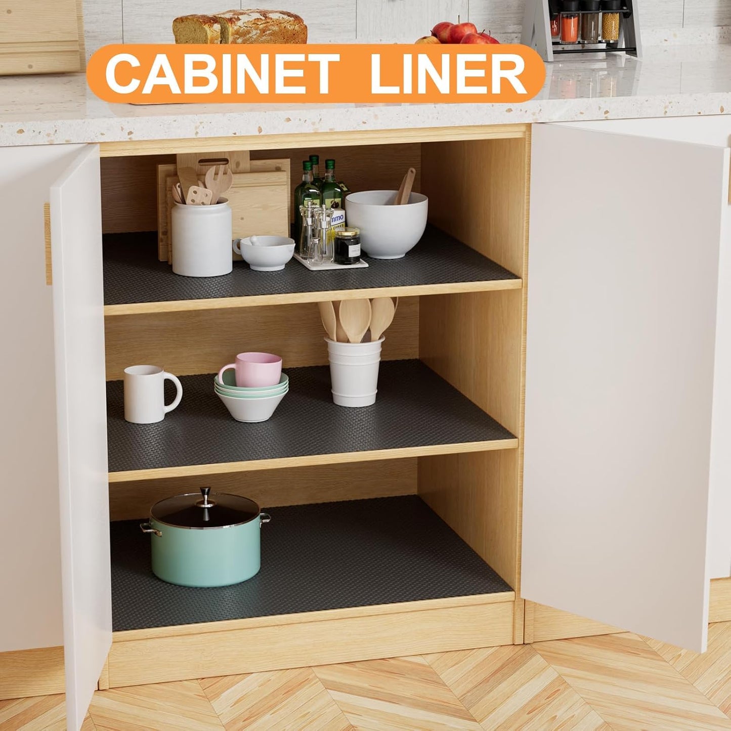 FLPMIX Shelf Liner 24-inch Wide Black - Waterproof Easy to Cut Under Sink Mat - 24 Inch x 25 FT Non-Adhesive Large Kitchen Cabinet Drawer Liner for Pantry Cupboard